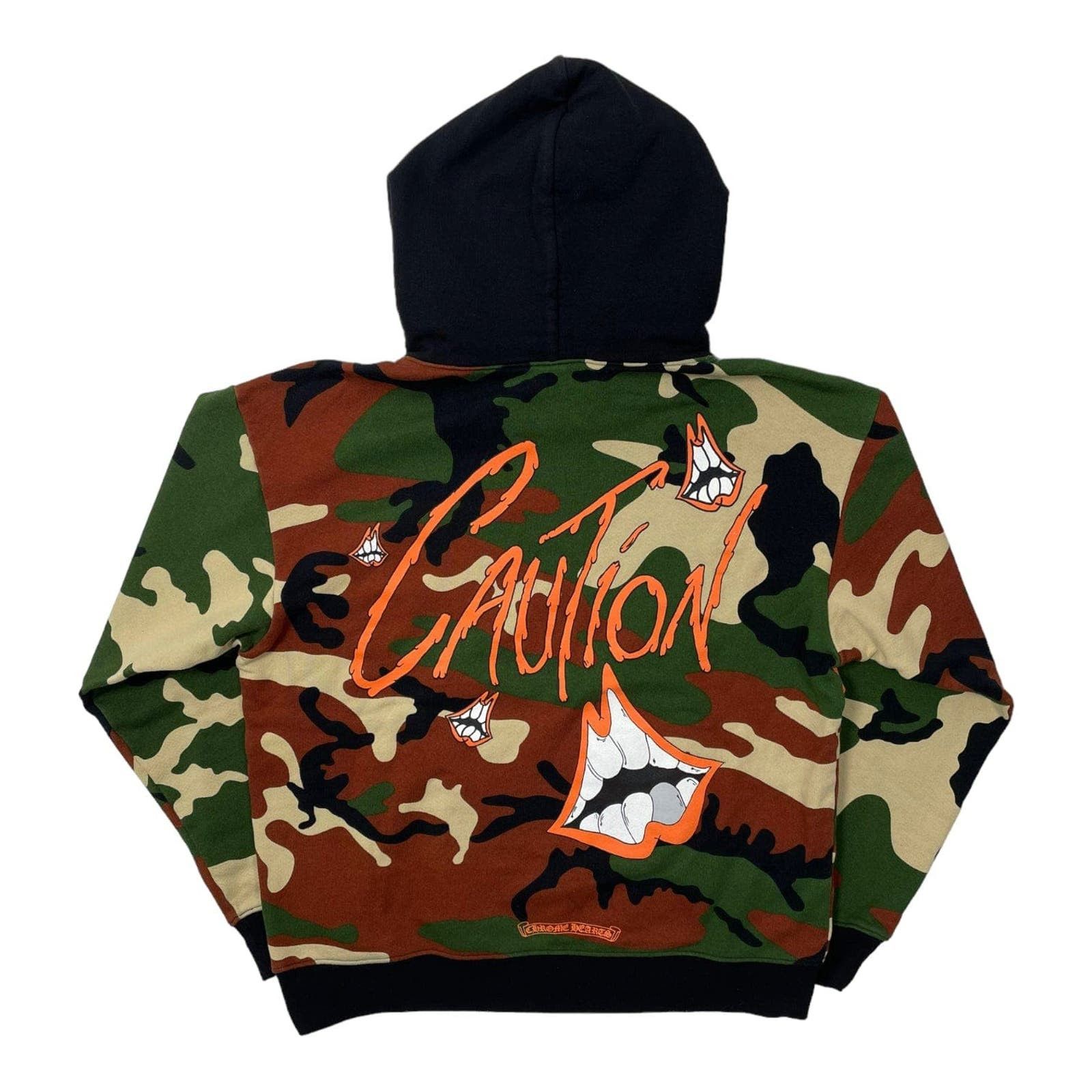 image of Chrome Hearts Matty Boy Caution Hooded Sweatshirt Camo, Men's (Size Large)