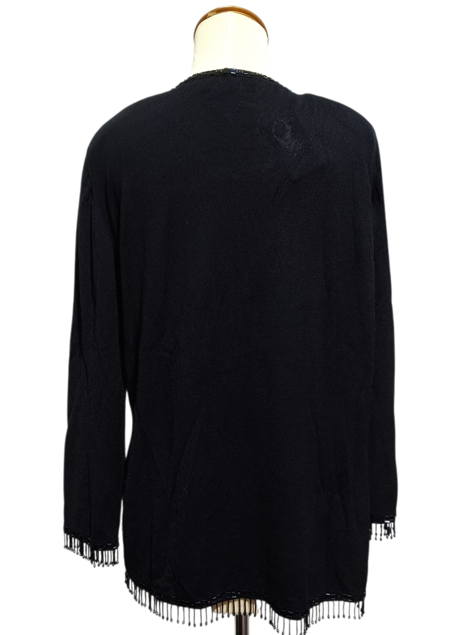 Escada Escada 90s Beaded Knit Cardigan Black Sequins Fringe Hem Size S / US 4 / IT 40 - 2 Thumbnail