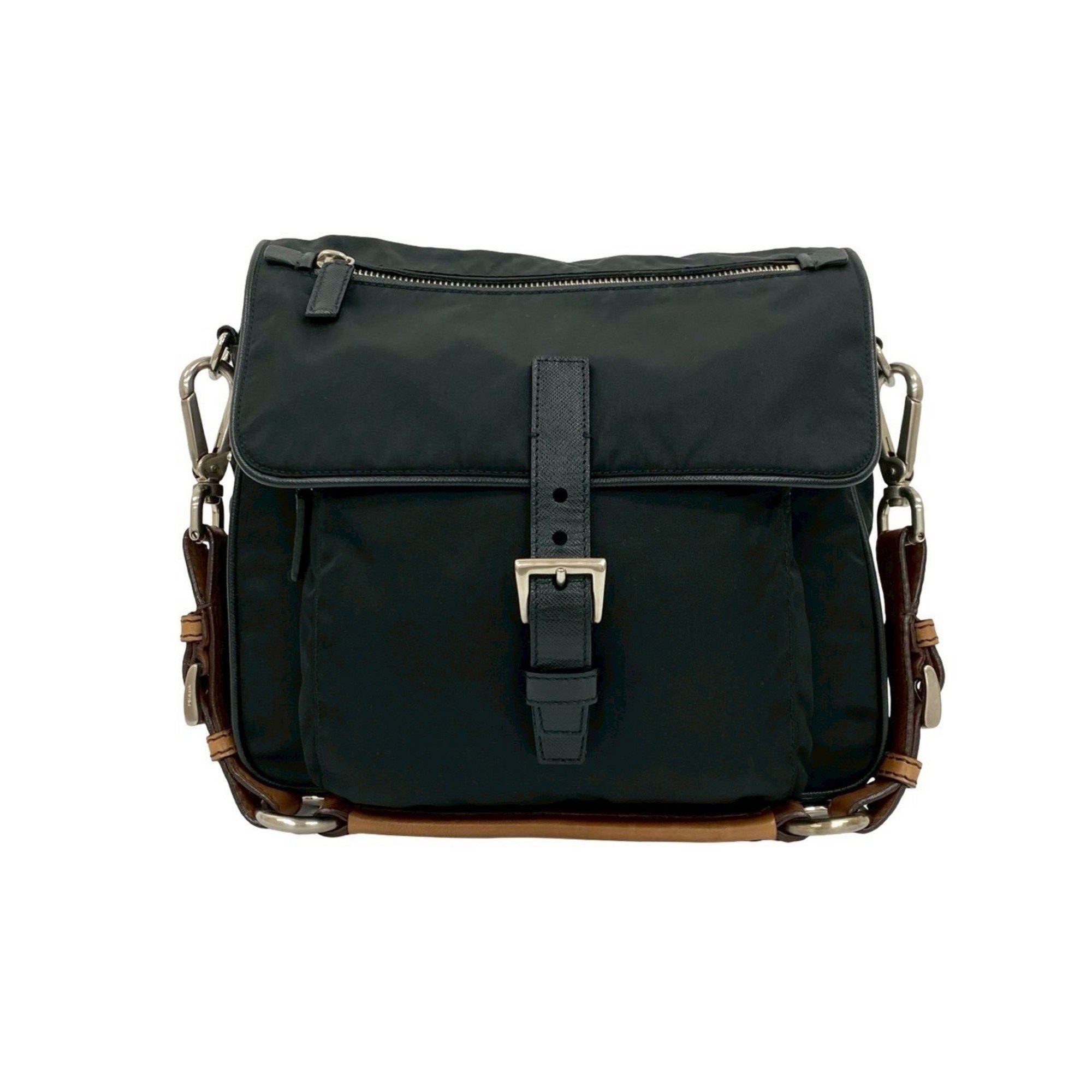 Prada Triangle Logo Hardware Saffiano Leather and Nylon Handbag