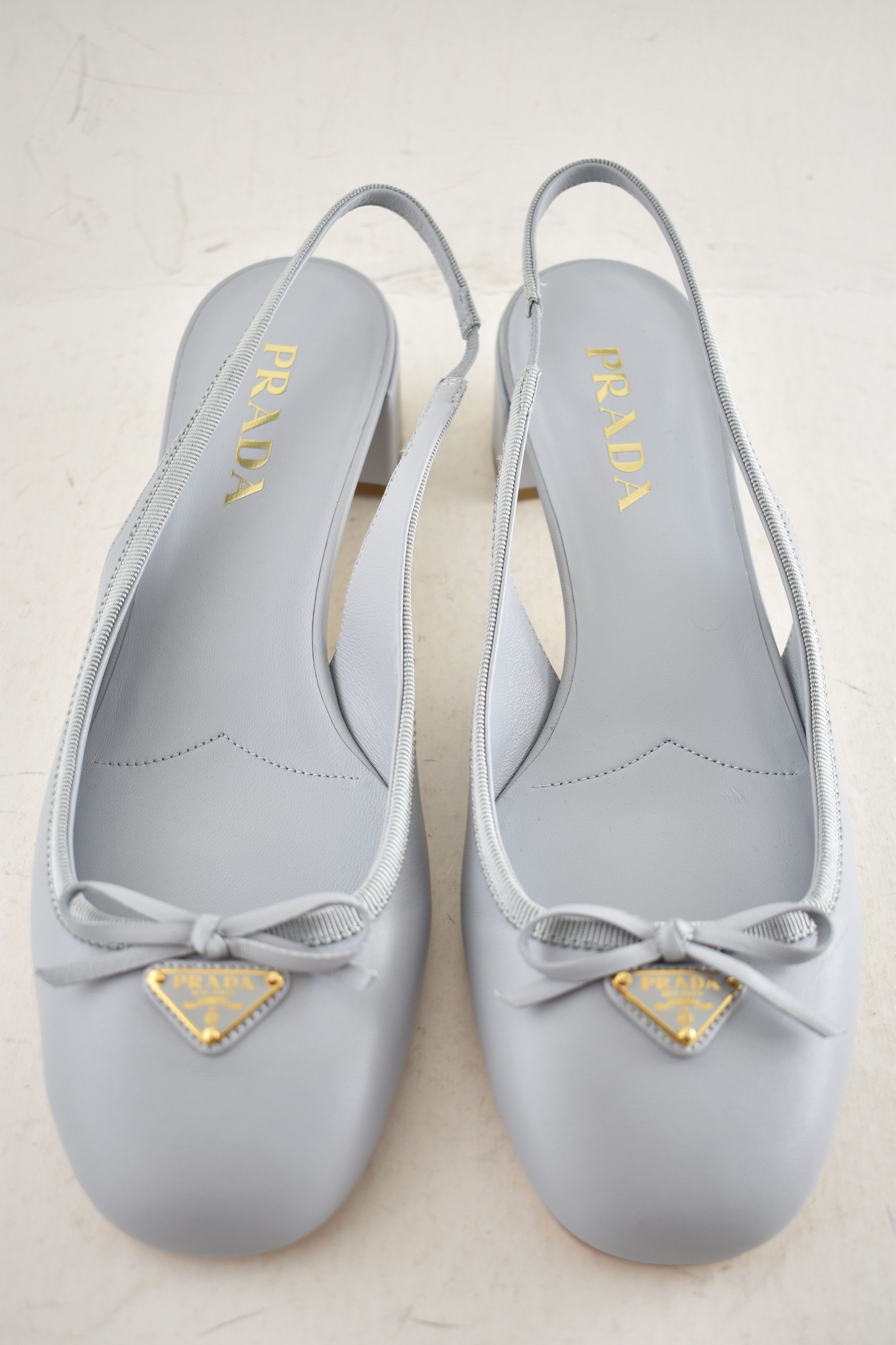 Prada Prada Blue Logo Bow Ballerina Block Heel Slingback Pump 39.5 Size US 9.5 / IT 39.5 - 11 Thumbnail