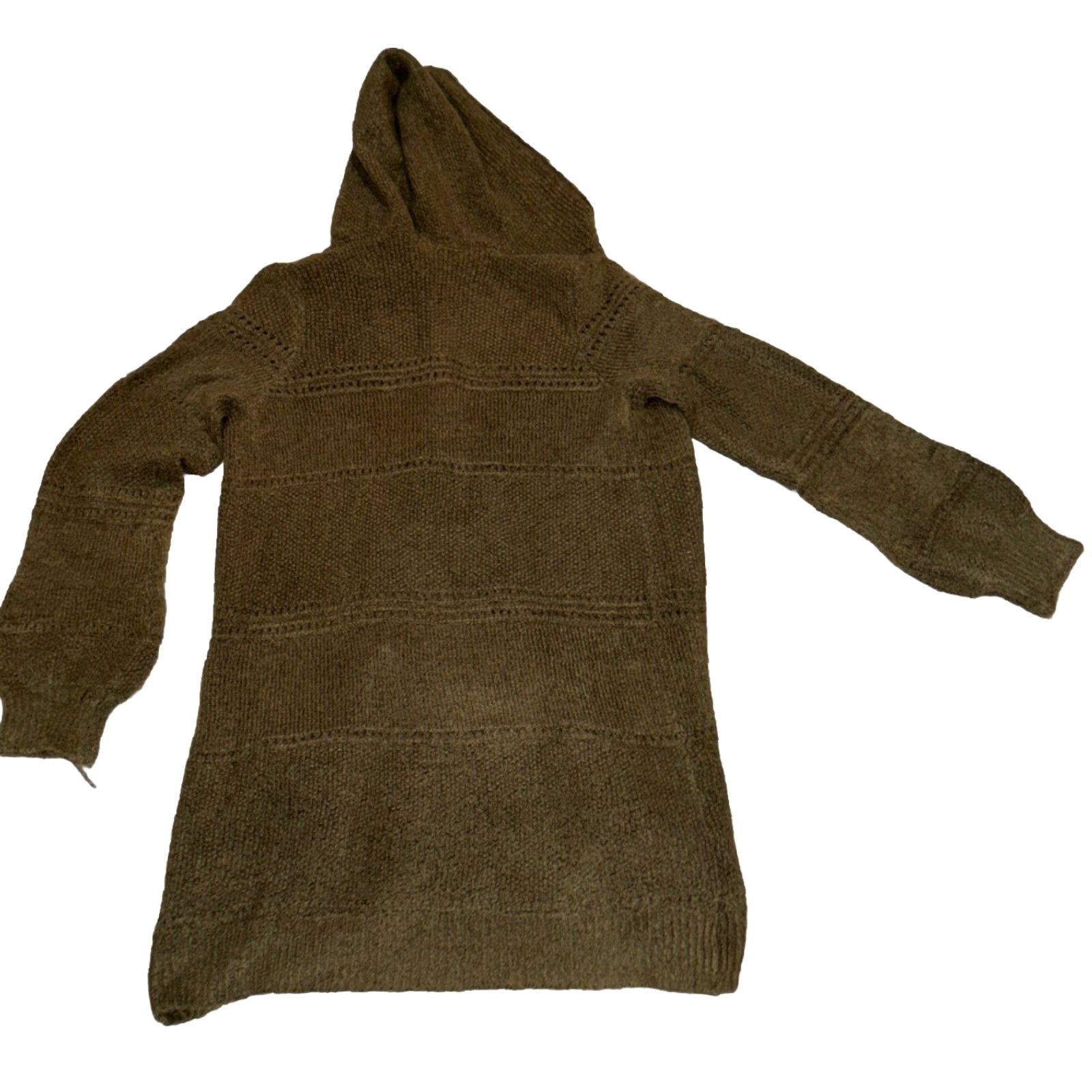 Olive Bibi Olive Green Hooded Cardigan Women Large Bohemian Knit Sweater Fall Winter Spring Boho Patterned Long Sleeve Machine Washable Size L / US 10 / IT 46 - 2 Thumbnail