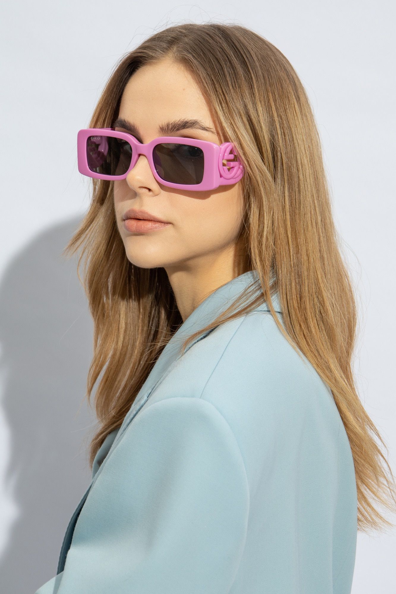 Gucci NEW Gucci GG1325S 006 Pink Grey Rectangle Unisex Sunglasses Size ONE SIZE - 12 Thumbnail