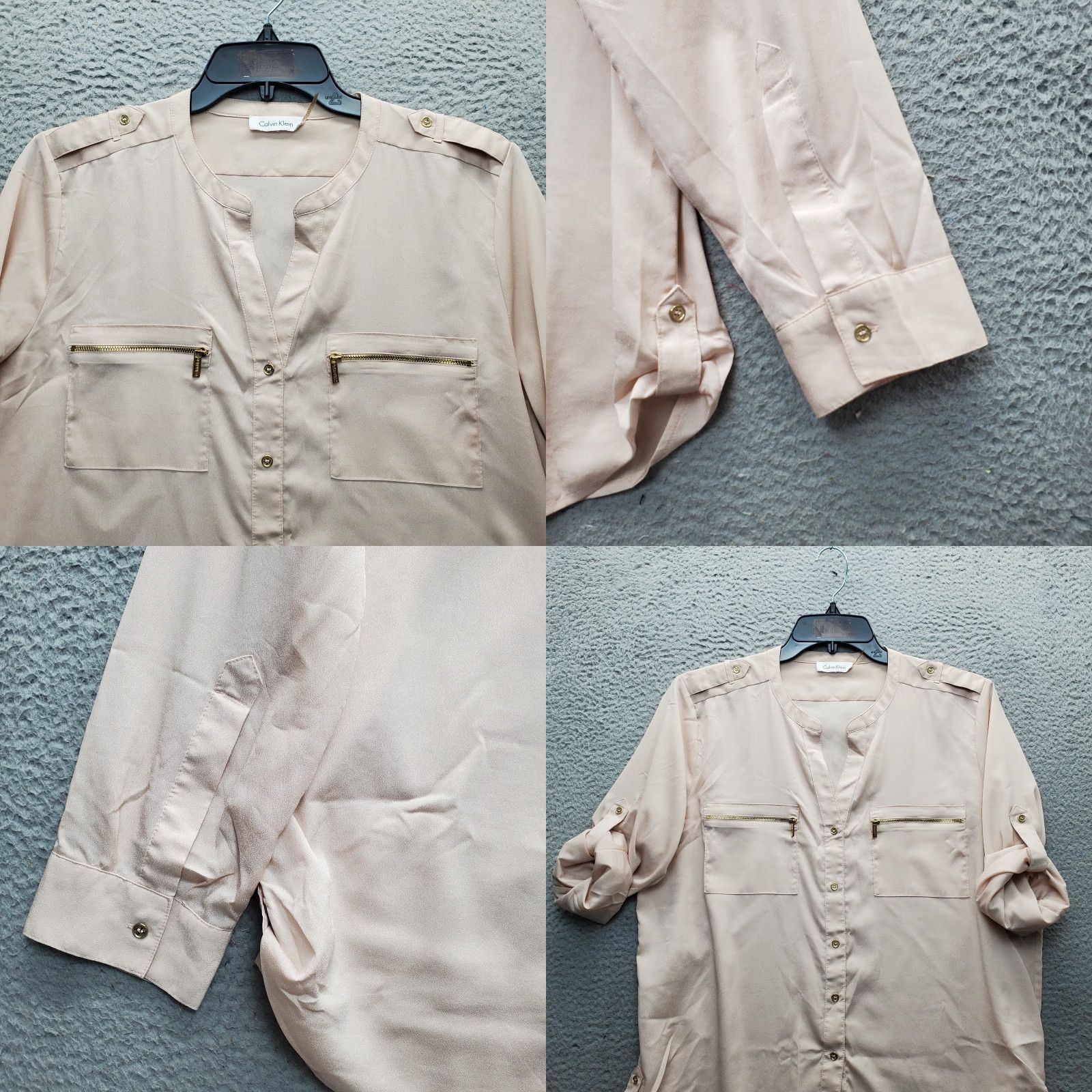 Calvin Klein Calvin Klein Blouse Womens XL Pink Roll Tab Sleeve Zipper Pockets Button Front Shirt Womens XL Pink Blouse Size XL / US 12-14 / IT 48-50 - 8 Thumbnail