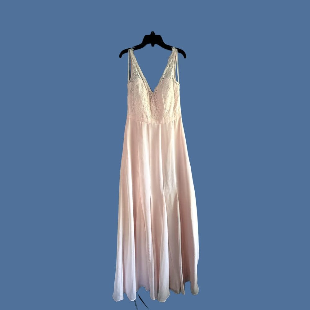 Pinko VINTAGE Weddington Way Dress L Pink Lace Chiffon V Neck Maxi Bridesmaid Prom Gown Size L / US 10 / IT 46 - 1 Thumbnail