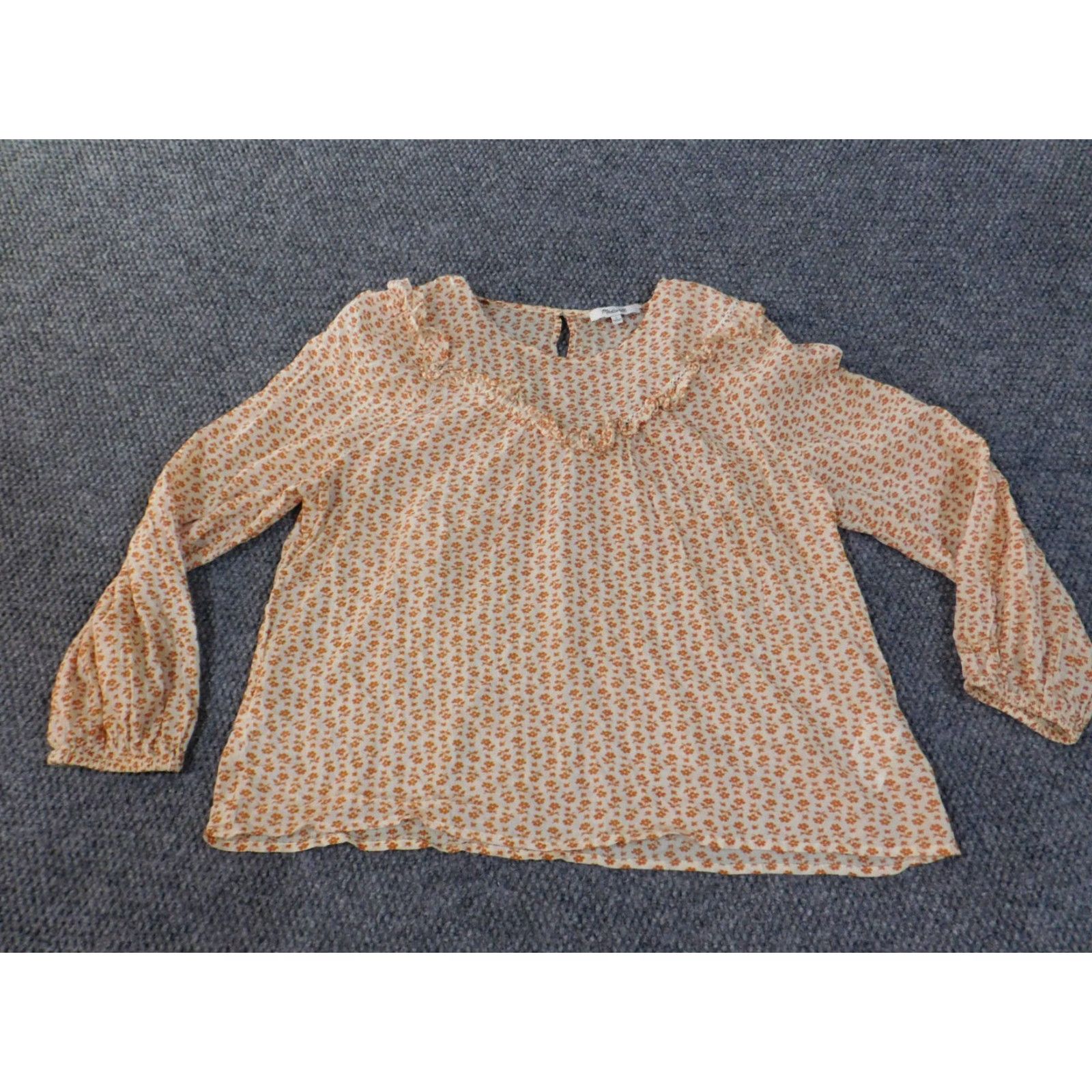 Madewell Madewell Blouse Shirt Womens L Orange Floral Woven Cotton Pullover Round Neck Casual Ruffle Size L / US 10 / IT 46 - 2 Thumbnail