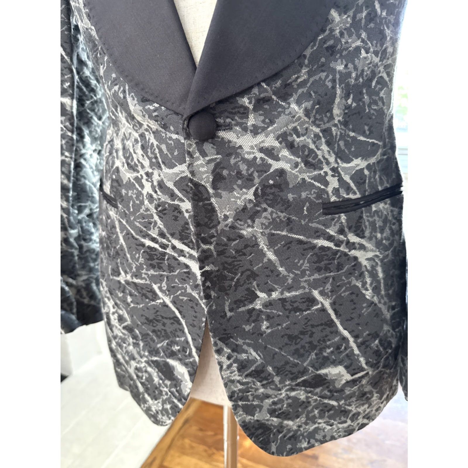 Vintage Frère Blazer 40 Regular Gray Marble Brocade Tuxedo Mens Size 40R - 4 Thumbnail
