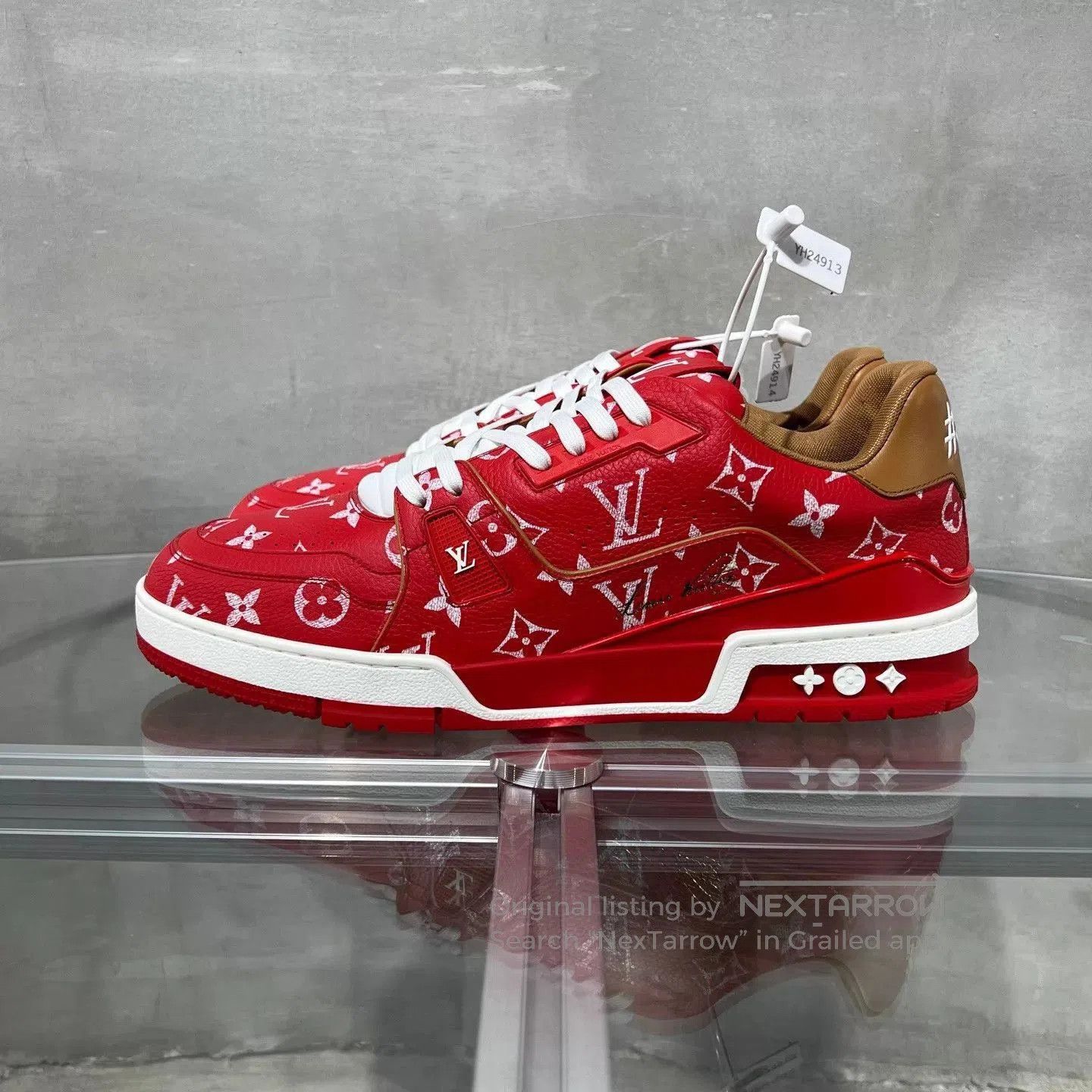 Louis Vuitton Red Low-Top Sneakers with Pattern, Size 10. Size US 10 / EU 43 - 3 Thumbnail
