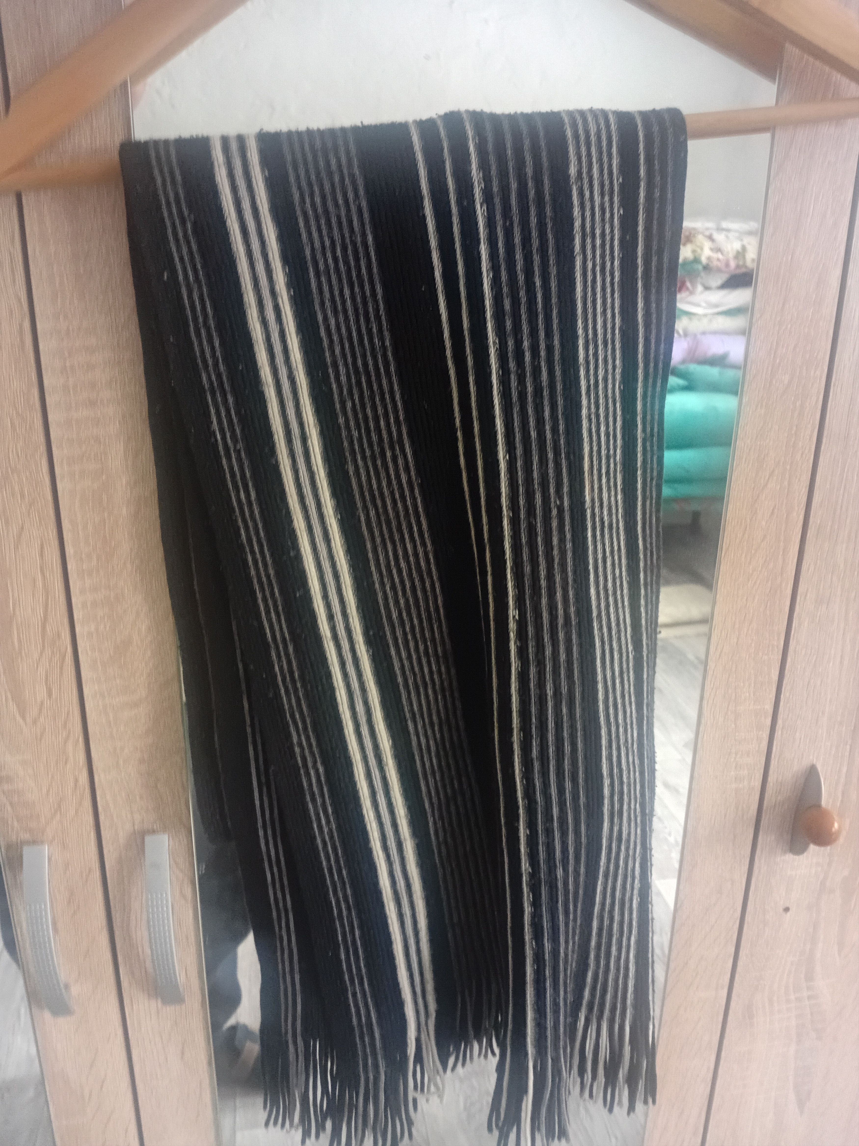 Other Vintage Striped Knitted Scarf Black & Grey Fringe Size 40 - 5 Thumbnail