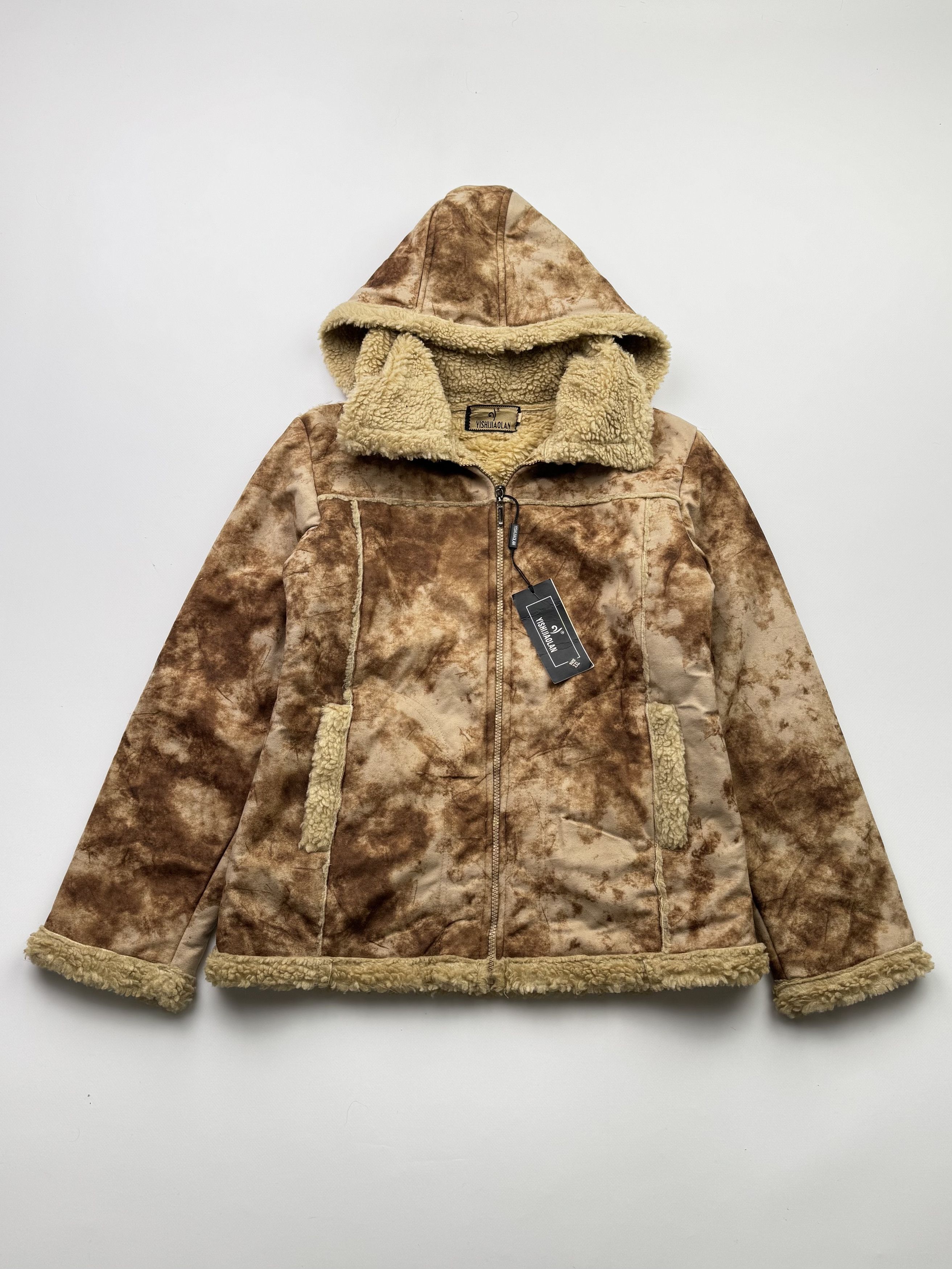 Vintage Vintage Faux Sheepskin Faded Hooded Jacket B527(V56)E2 Size M / US 6-8 / IT 42-44 - 1 Thumbnail