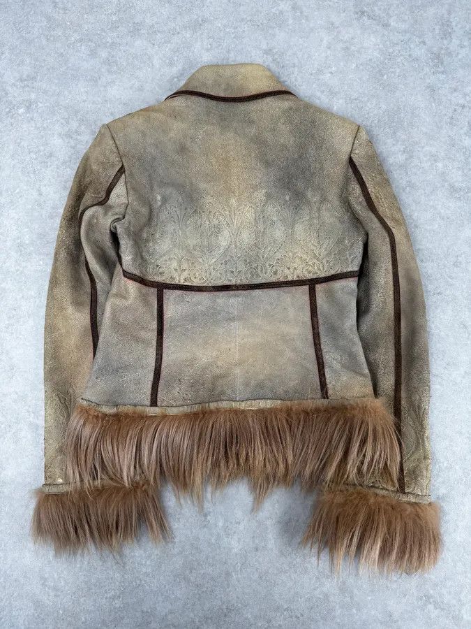 Roberto Cavalli 2000s Roberto Cavalli Beige Suede Baroque Prints & Fur Jacket Size M / US 6-8 / IT 42-44 - 4 Thumbnail