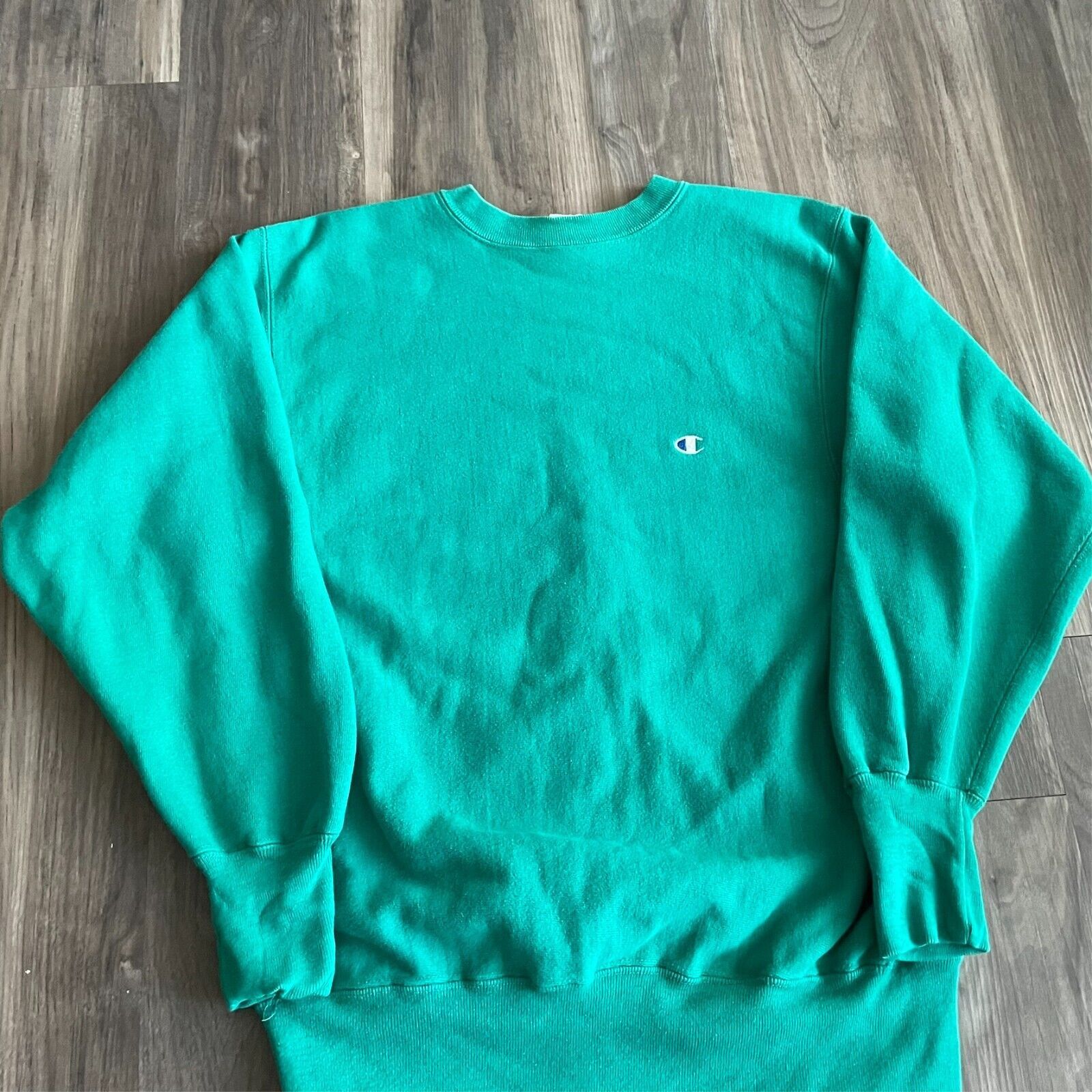Champion × Vintage Vintage 90s Champion Reverse Weave Sweatshirt Blank Teal Size US L / EU 52-54 / 3 - 2 Thumbnail