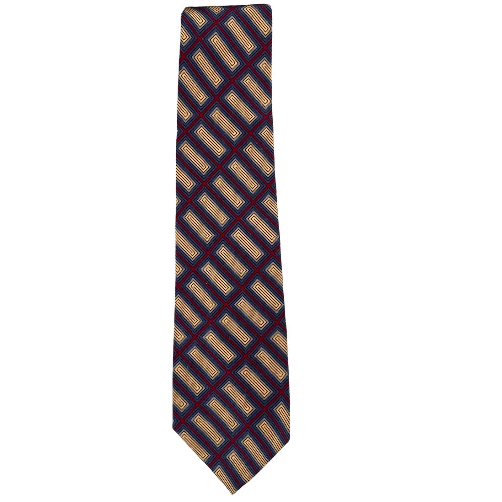 Jhane Barnes JHANE BARNES 100% Silk Gold Blue Red Geometric Mens Tie Size ONE SIZE - 1 Thumbnail