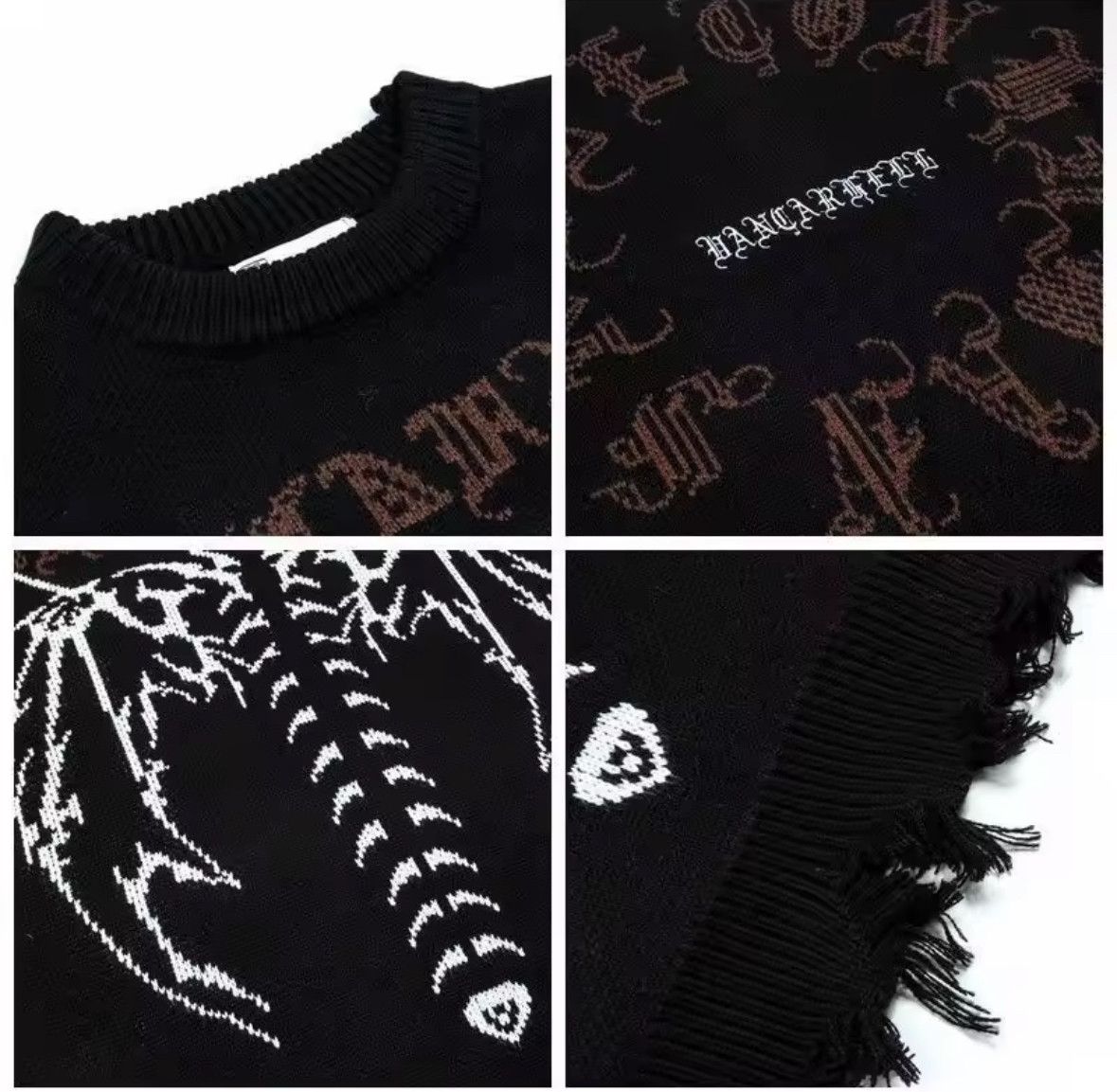 Other Retro Goth Graffiti Torn Jacquard Pullover Knit Sweater Size US L / EU 52-54 / 3 - 4 Thumbnail