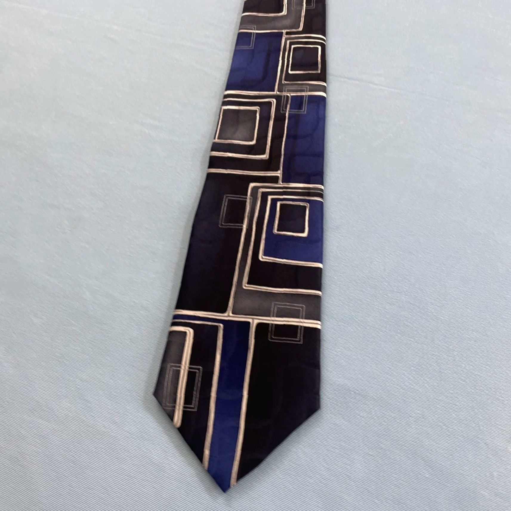 Arrow VINTAGE Arrow Blue Silk Tie Geometric Abstract Retro Mobster 90s Western 58 One Size Men Size ONE SIZE - 4 Thumbnail