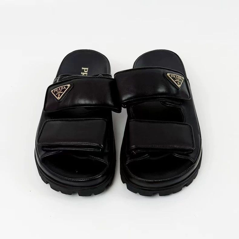 Prada Prada Black Triangle Logo Bread Slide Sandals -2505 Size US 6 / IT 36 - 2 Thumbnail