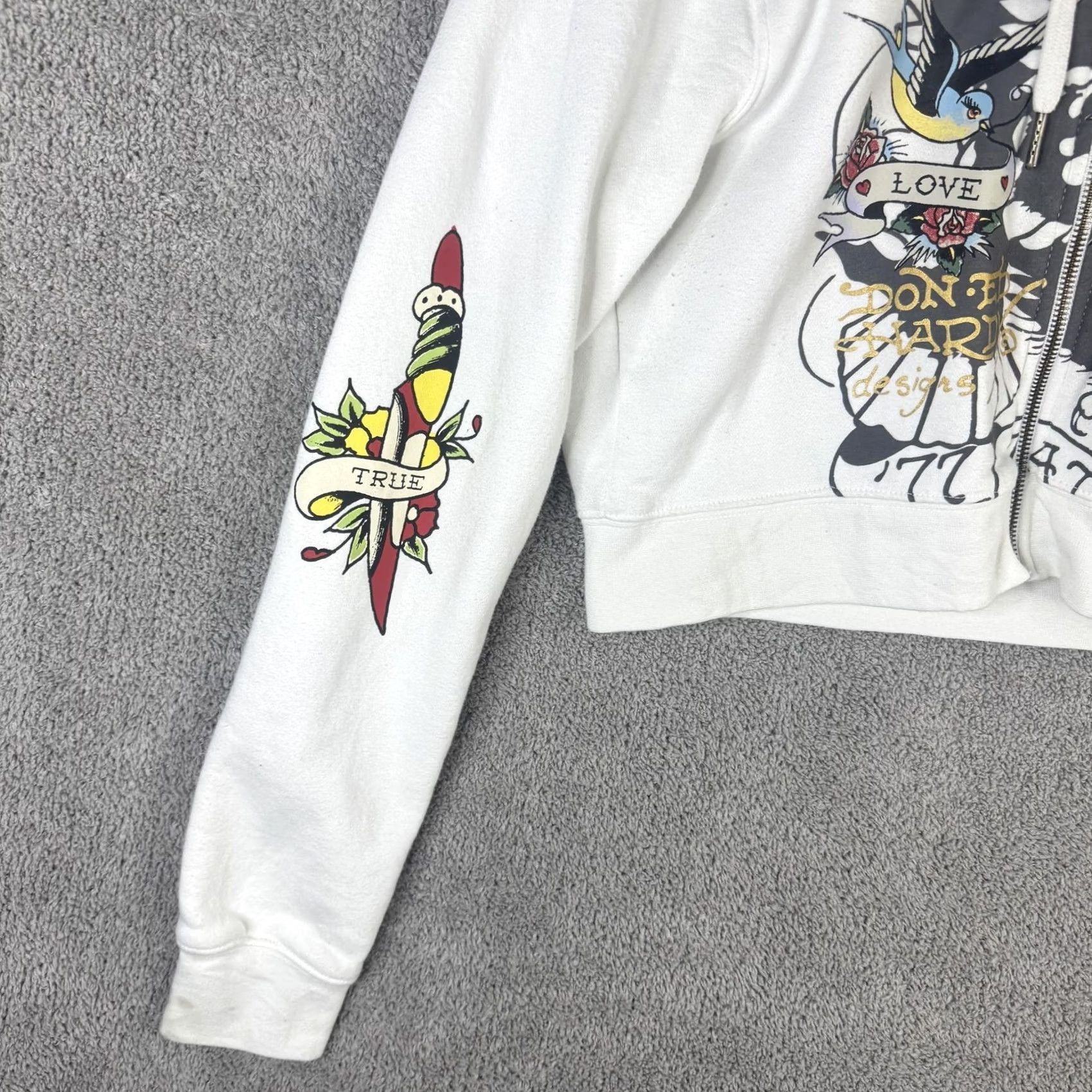 Ed Hardy Ed Hardy Hoodie Womens L White Full Zip Cropped Tattoo Eagle Graphic Fleece Size L / US 10 / IT 46 - 2 Thumbnail