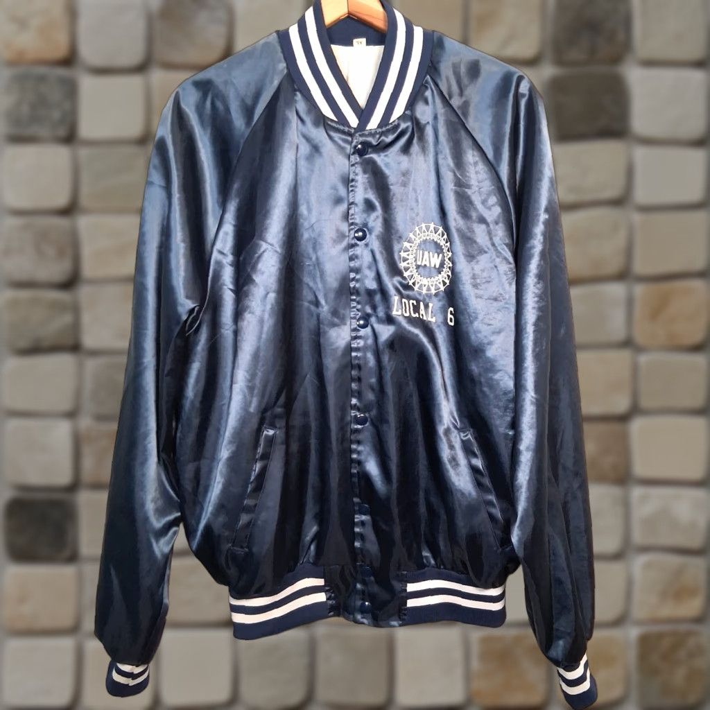 Vintage Vintage UAW Local 6 Satin Bomber Jacket XL Blue Labor Union Snap Up Size US XL / EU 56 / 4 - 1 Thumbnail