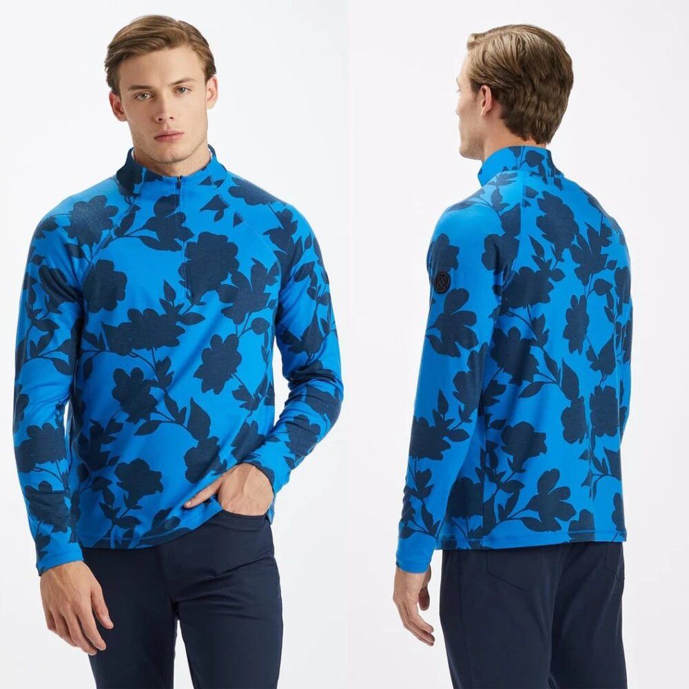 G/FORE NWT New $155 G/FORE Tonal Floral Luxe Quarter Zip Golf Blue Size US L / EU 52-54 / 3 - 1 Thumbnail