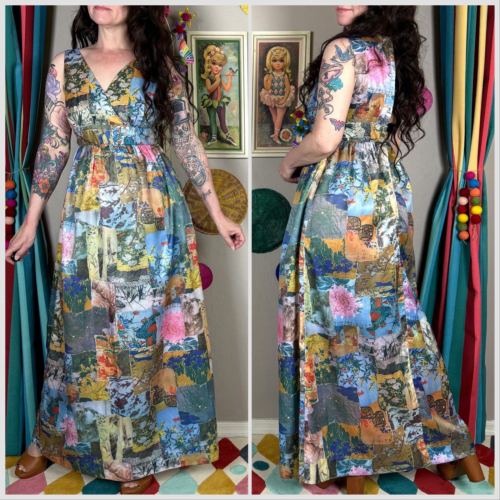 Vintage Vintage 1970s Hawaiian Print Sleeveless A-Line Maxi Dress Size XXS / US 00 / IT 34 - 3 Thumbnail