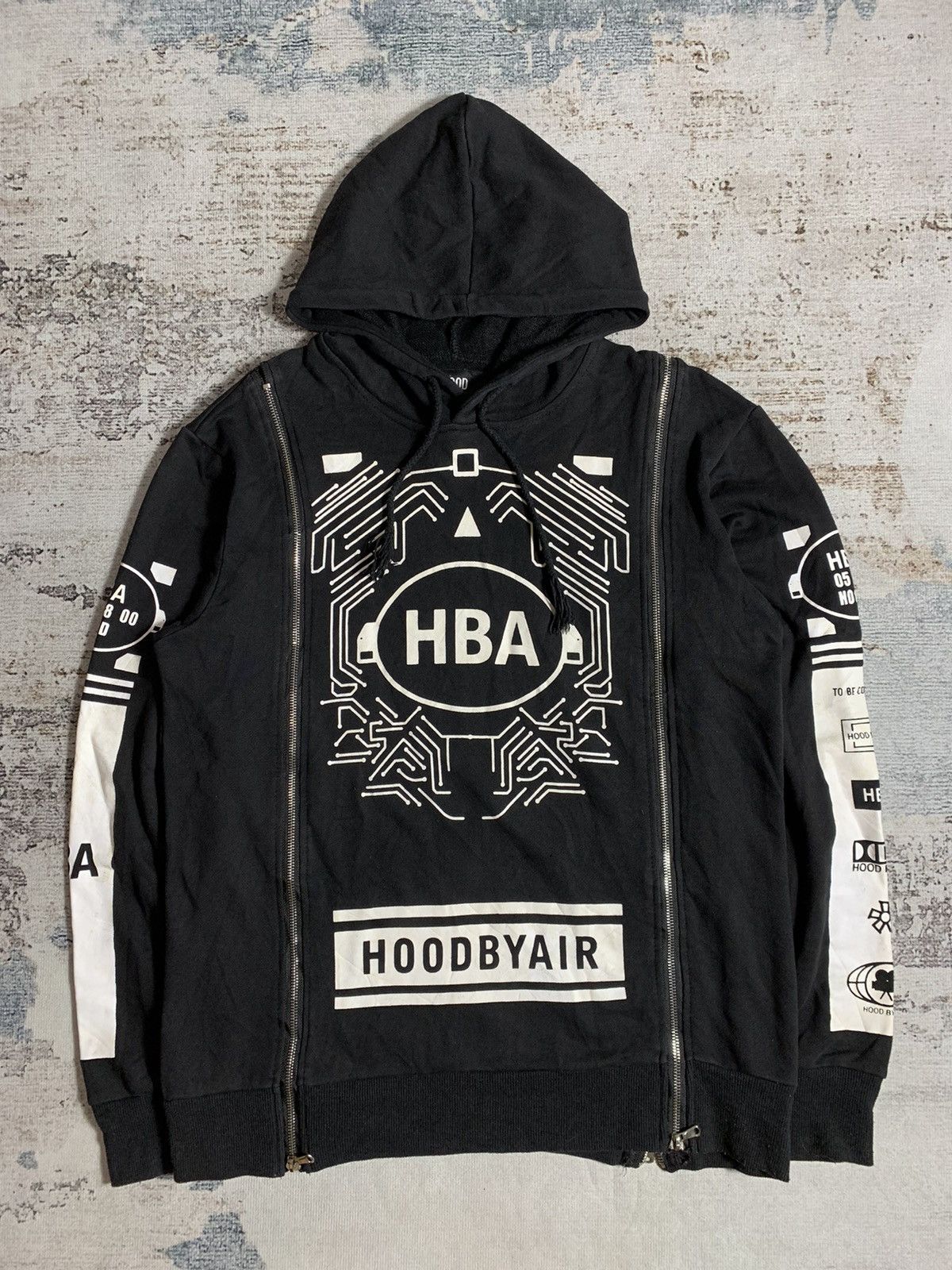 image of Hood By Air Multi Zipper Spell Out Hoodies in Black, Men's (Size Large)