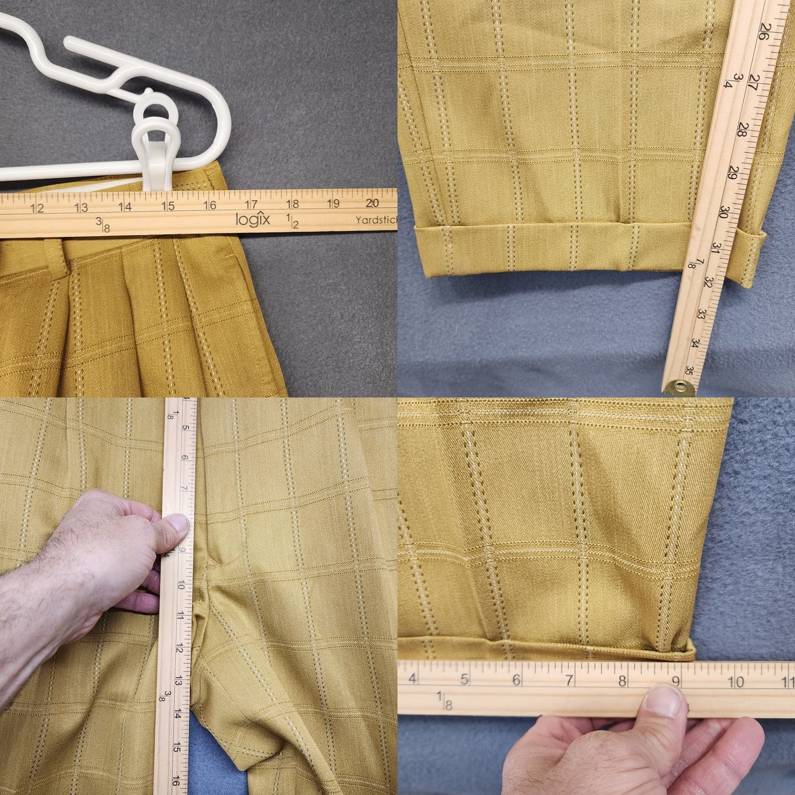 Doublet Gianni Vironi Mens Yellow Suit 2 Piece Windowpane Double Breasted Pleated Cuffed 42L 33W Men Size 42R - 9 Thumbnail