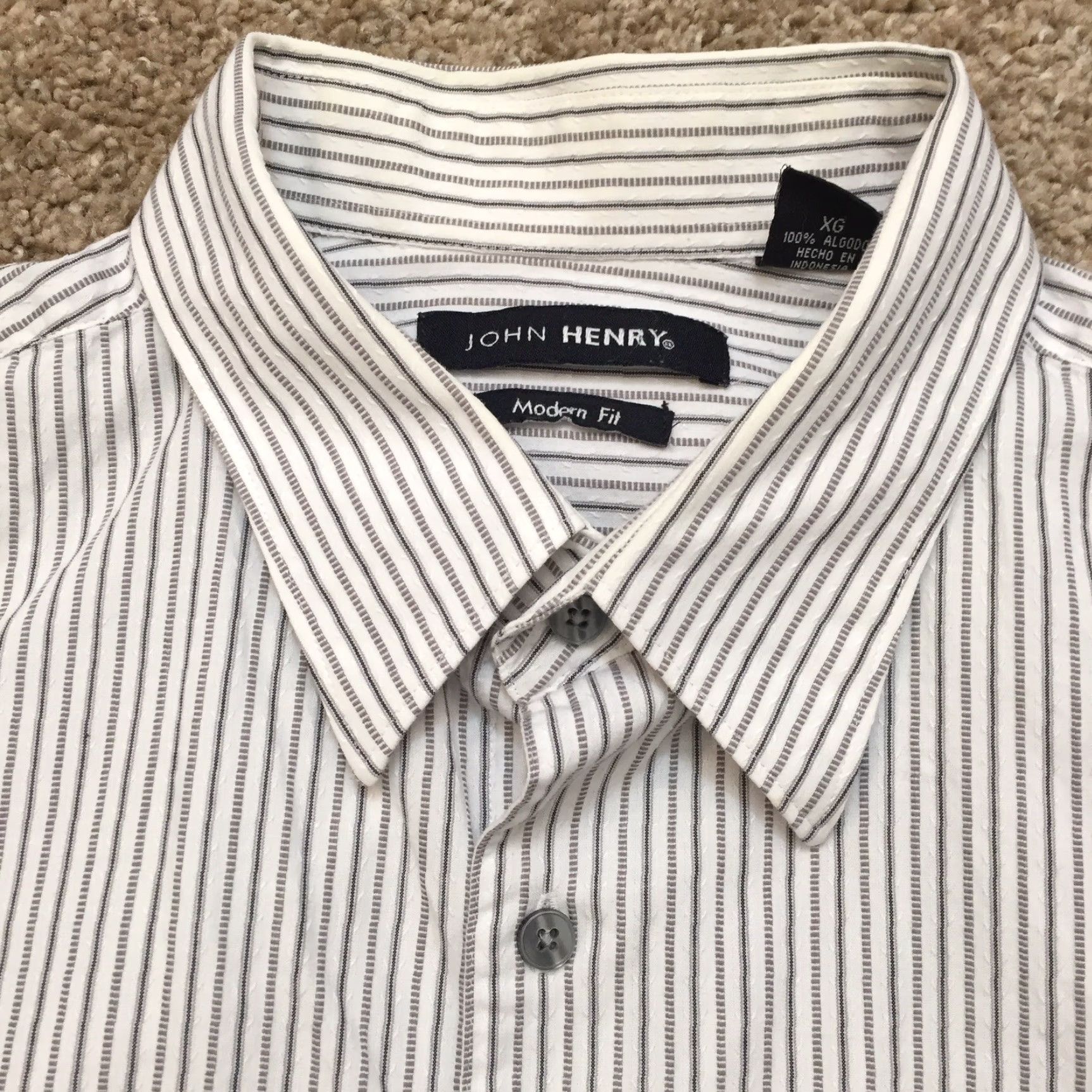 Vintage John Henry Shirt Mens XL White Silver Striped Long Sleeve Button Up Size US XL / EU 56 / 4 - 2 Thumbnail