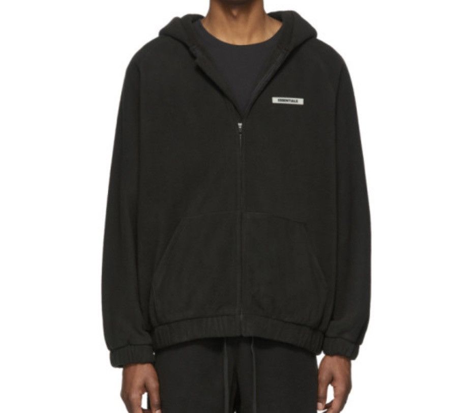 Image of Fear Of God X Fog Essentials Xs Zip Up Polar Fleece Hoodie in Black, Men's