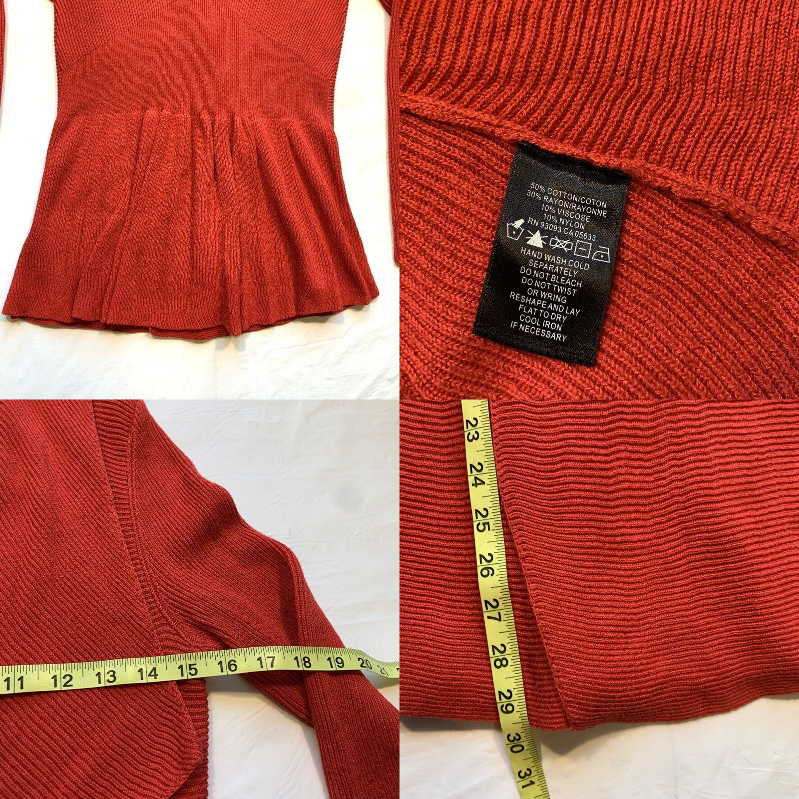 NIC+ZOE NIC+ZOE Flared Cardigan Long Sweater Ribbed Pleated Back Button Front Red M EUC Women Knit Wool Blend Shirt Sweater (Regular) Girls? Size M / US 6-8 / IT 42-44 - 8 Thumbnail