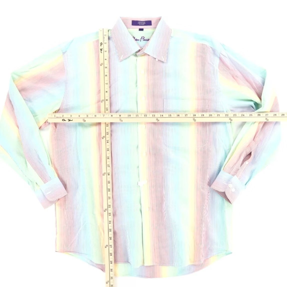 Vintage Alan Flusser Shirt Striped Long Sleeve Button Down Men's L Poplin Gradient Cotton Shirt Size US L / EU 52-54 / 3 - 3 Thumbnail