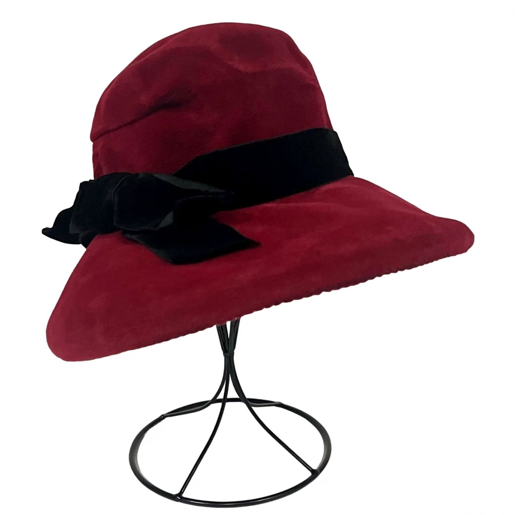 Borsalino VINTAGE Borsalino Hat Women’s Velvet Red Black Bucket One Size Red Womens Bucket Hat Velvet 21” circumference Size ONE SIZE - 2 Thumbnail