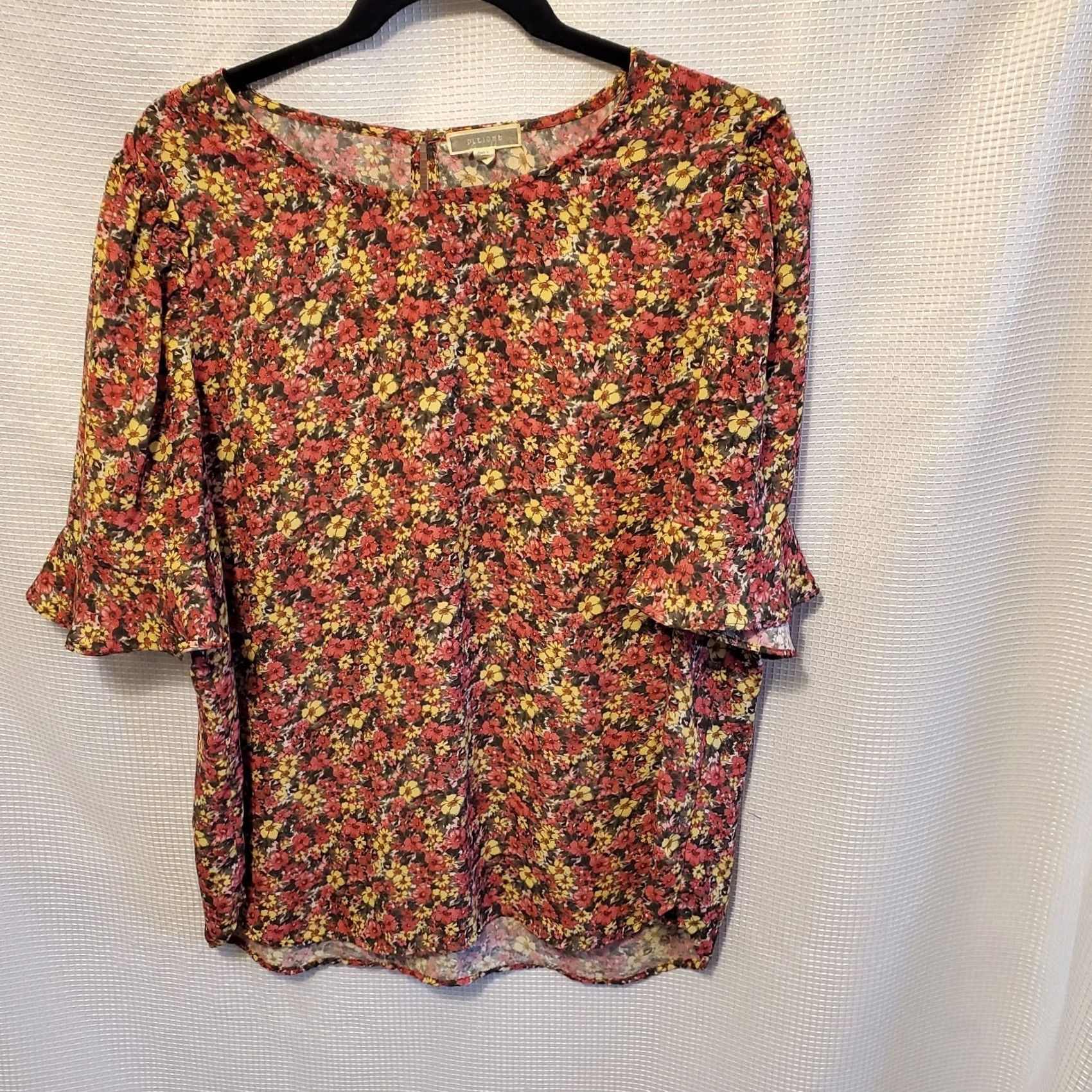 Anthropologie Anthropologie Pleione Blouse Womens XL Pink Rayon Short Ruffle Sleeve Size XL / US 12-14 / IT 48-50 - 2 Thumbnail