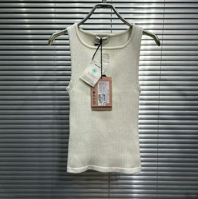 Miu Miu Miu Miu Summer Cream Wool Embroidered Tank Top 0089 Size M / US 6-8 / IT 42-44 - 1 Thumbnail