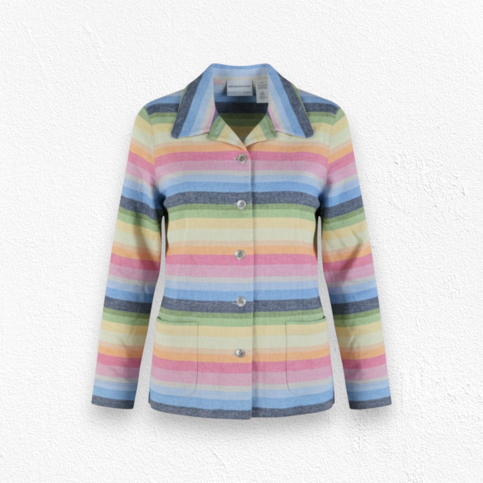 Y2K Pastel Rainbow Linen Blend Striped Jacket Size 14P
