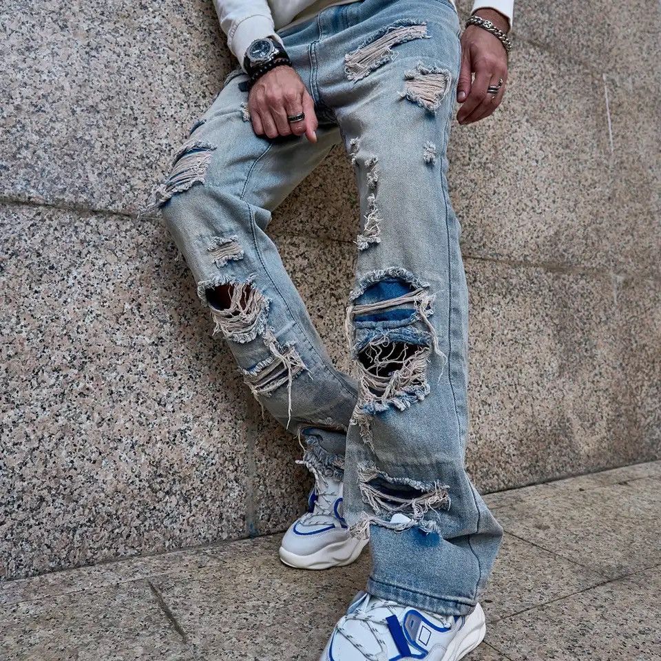 Stylish vintage Loose Men Ripped Straight Jeans
