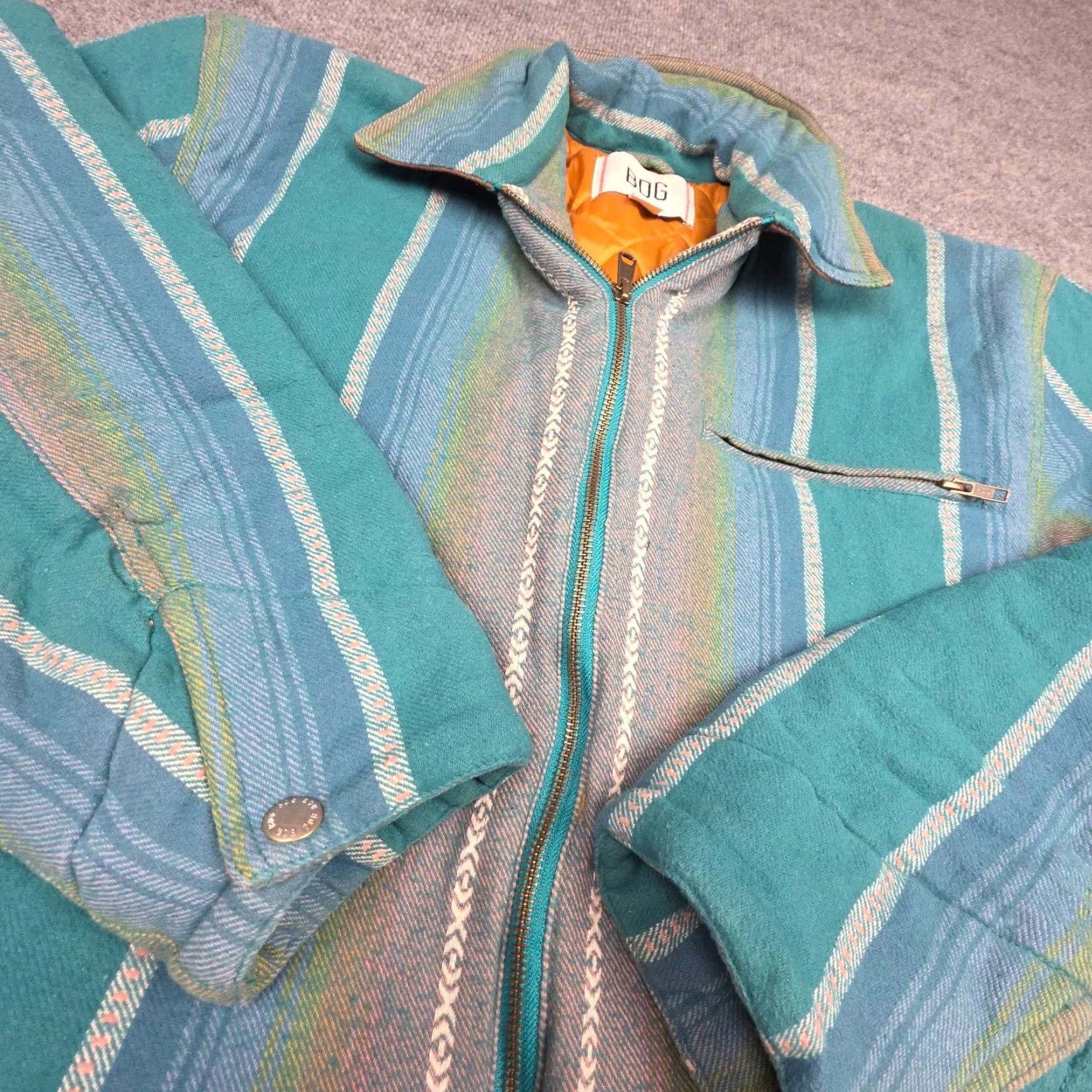 Bdg BDG UO Brushed Stripe Work Jacket Men Large Green Aztec Southwest Zip Lined Jacket Size US L / EU 52-54 / 3 - 3 Thumbnail