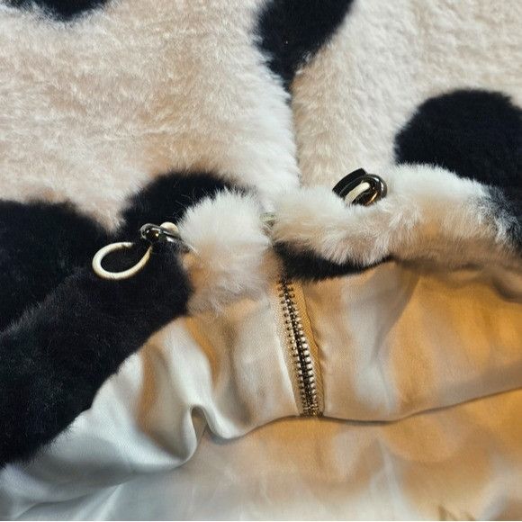 Other Black and White Heart Pattern Fleece Oversized Plush Jacket Size XL / US 12-14 / IT 48-50 - 4 Thumbnail