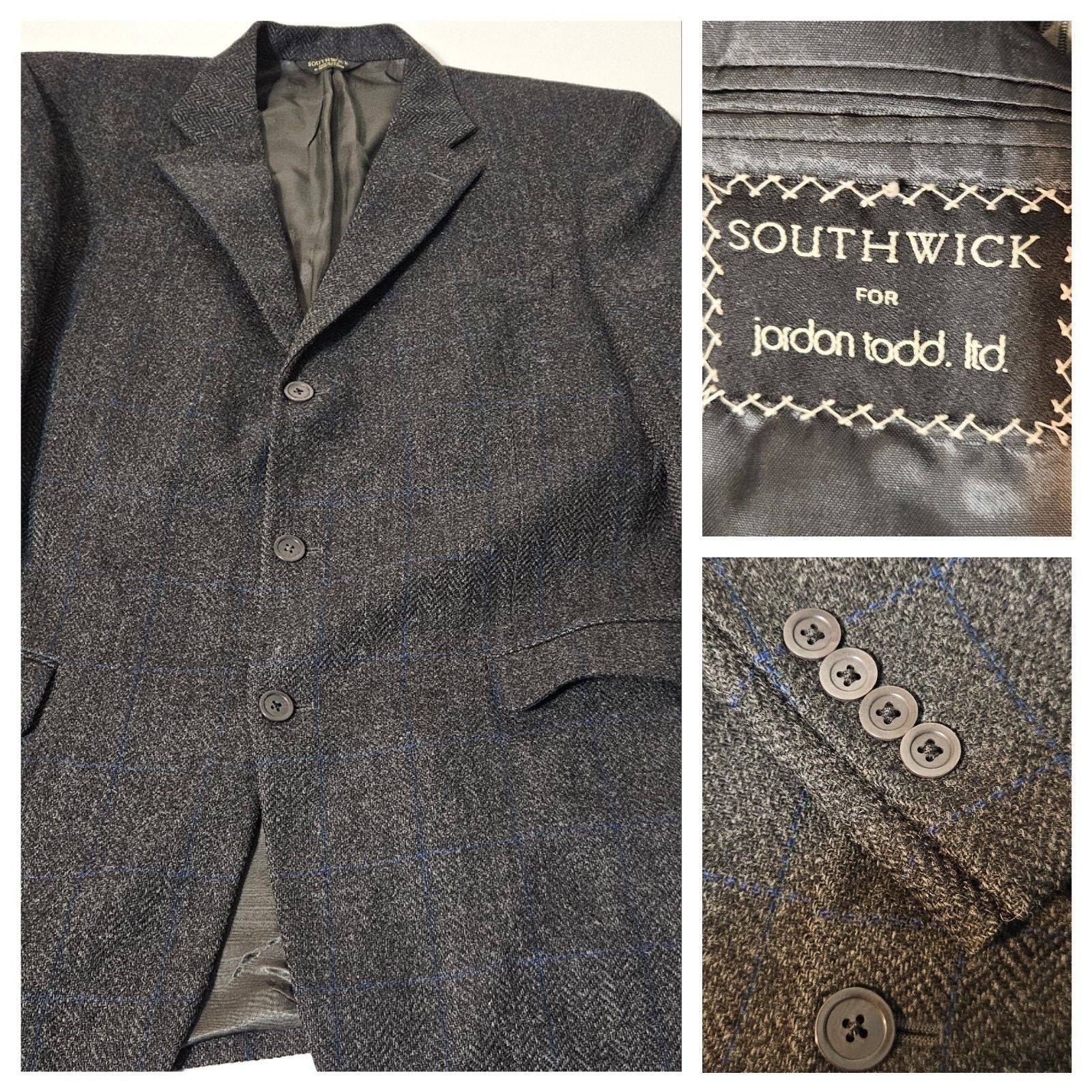 Southwick VTG Southwick 46 Wool Pinstripe Tweed Suit Blazer Sport USA Size 46R - 1 Thumbnail