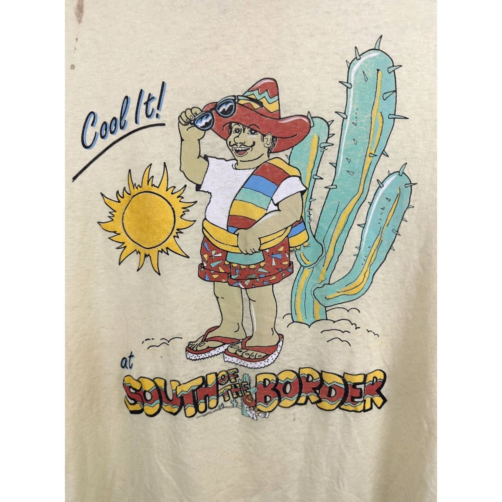 Vintage VTG 80s Cool It At South Of The Border Super Paper Thin Burnout Worn T-Shirt L Yellow Mens Short Sleeve Vintage Shirt Size US L / EU 52-54 / 3 - 3 Thumbnail