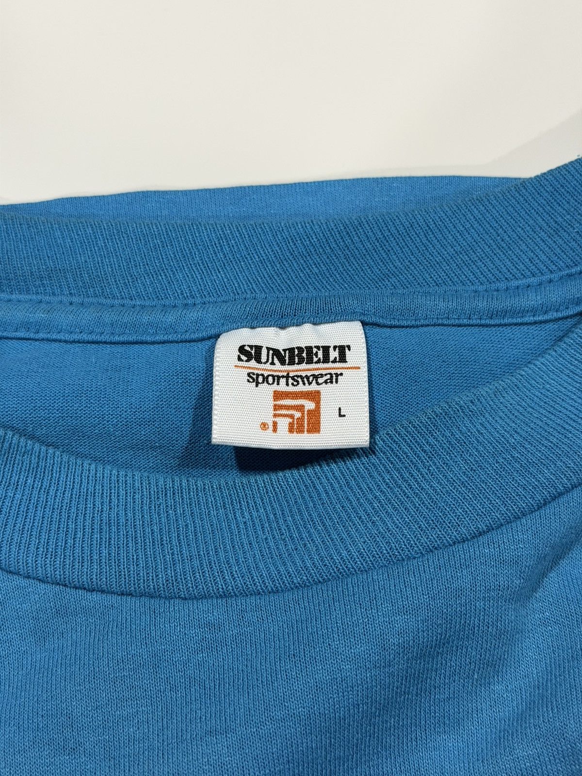 Vintage 1980s Vintage Turquoise Aqua Blue Single Stitch Blank Tee L Size US L / EU 52-54 / 3 - 7 Thumbnail