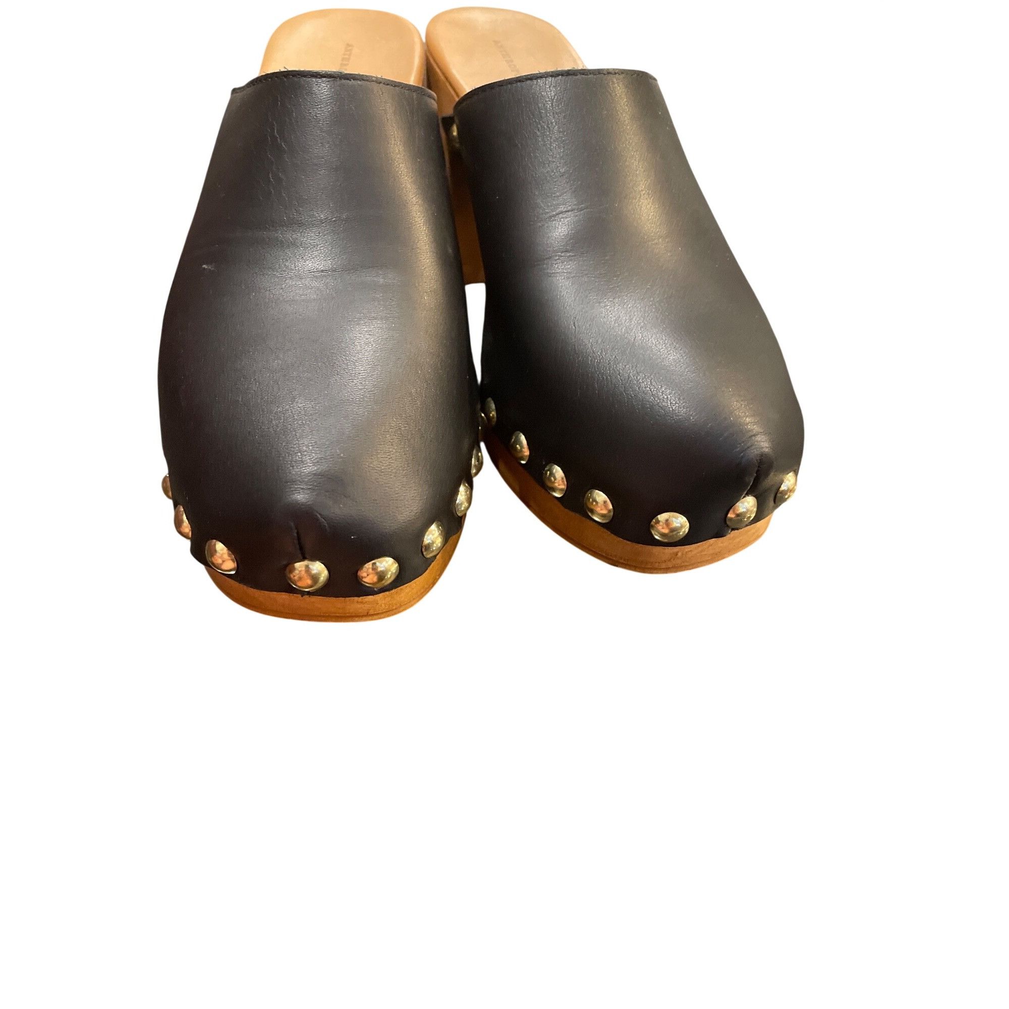 Anthropologie Anthropologie wms black leather 3.5" block heeled clogs shoe Size US 9.5 / IT 39.5 - 10 Thumbnail