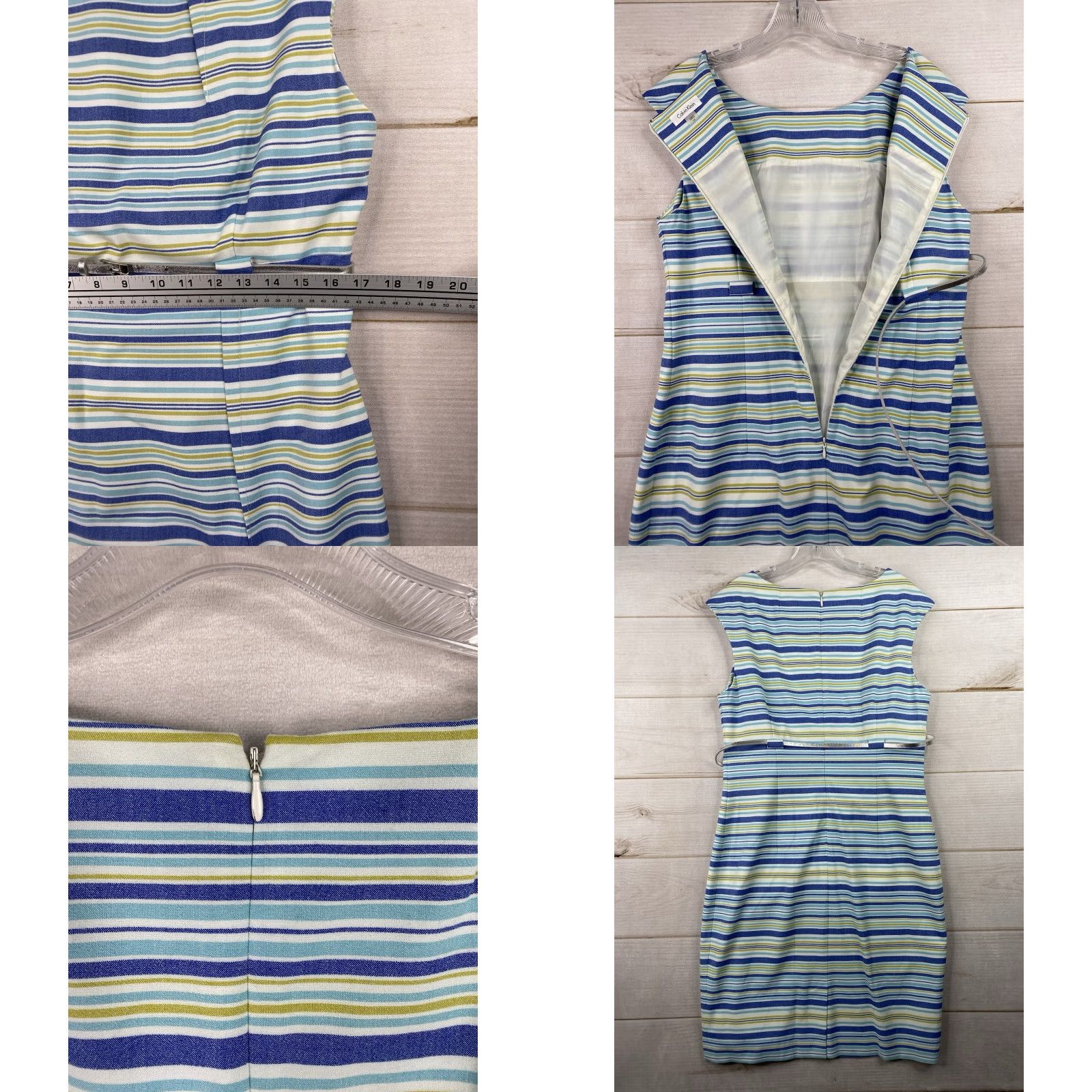 Calvin Klein Calvin Klein Dress Sz 12 Blue Striped Sheath Silver Metallic Belt Lined Stretch Size XL / US 12-14 / IT 48-50 - 8 Thumbnail