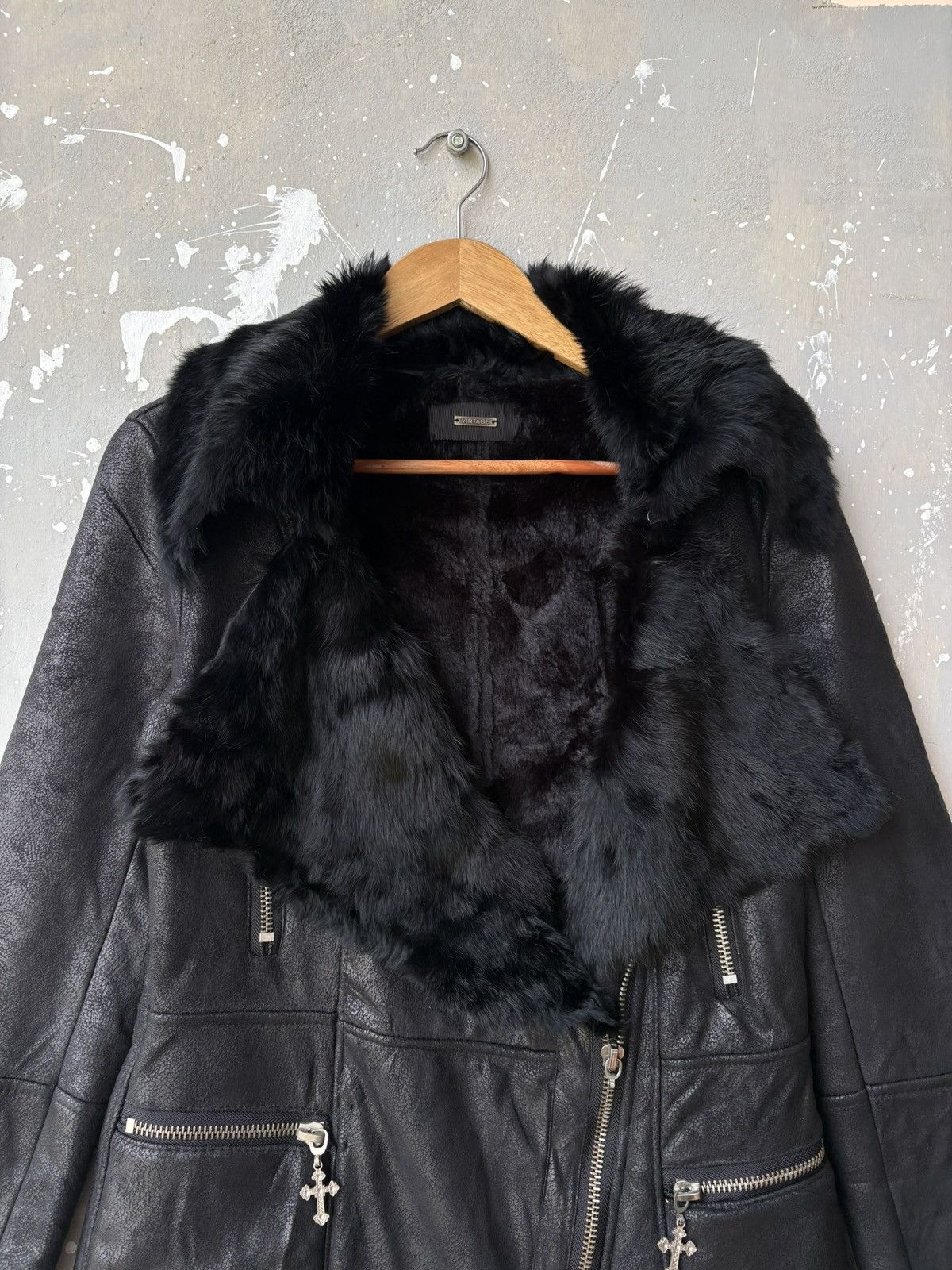 Japanese Brand Malibu Designs Rabbit Fur Lined Coat Asymmetrical Zip Gothic Size US M / EU 48-50 / 2 - 10 Thumbnail