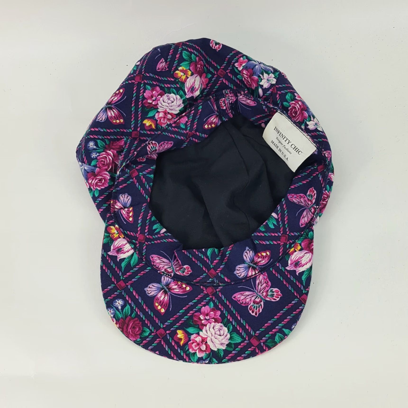 Vintage VINTAGE Infinity Chic Baseball Cap Hat One Size Purple Floral Butterfly 90s Cute Adjustable Cotton Women's Hat Size ONE SIZE - 7 Thumbnail