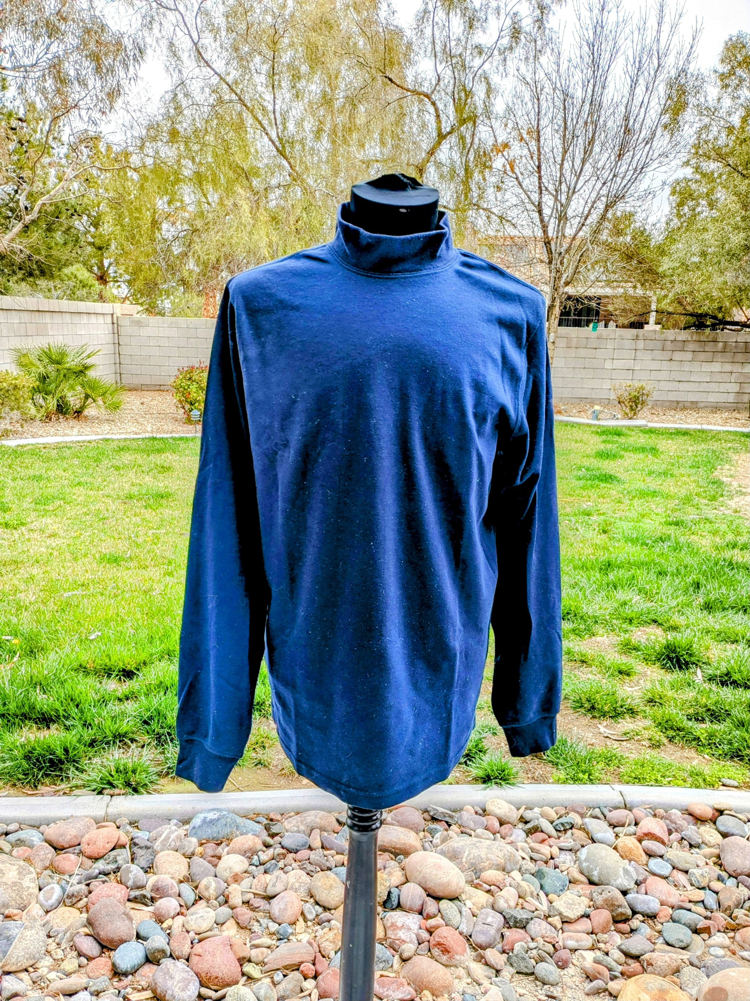 Lands' End 1990's Lands' End Vintage Long Sleeve Navy Mock Turtleneck Size US M / EU 48-50 / 2 - 1 Thumbnail