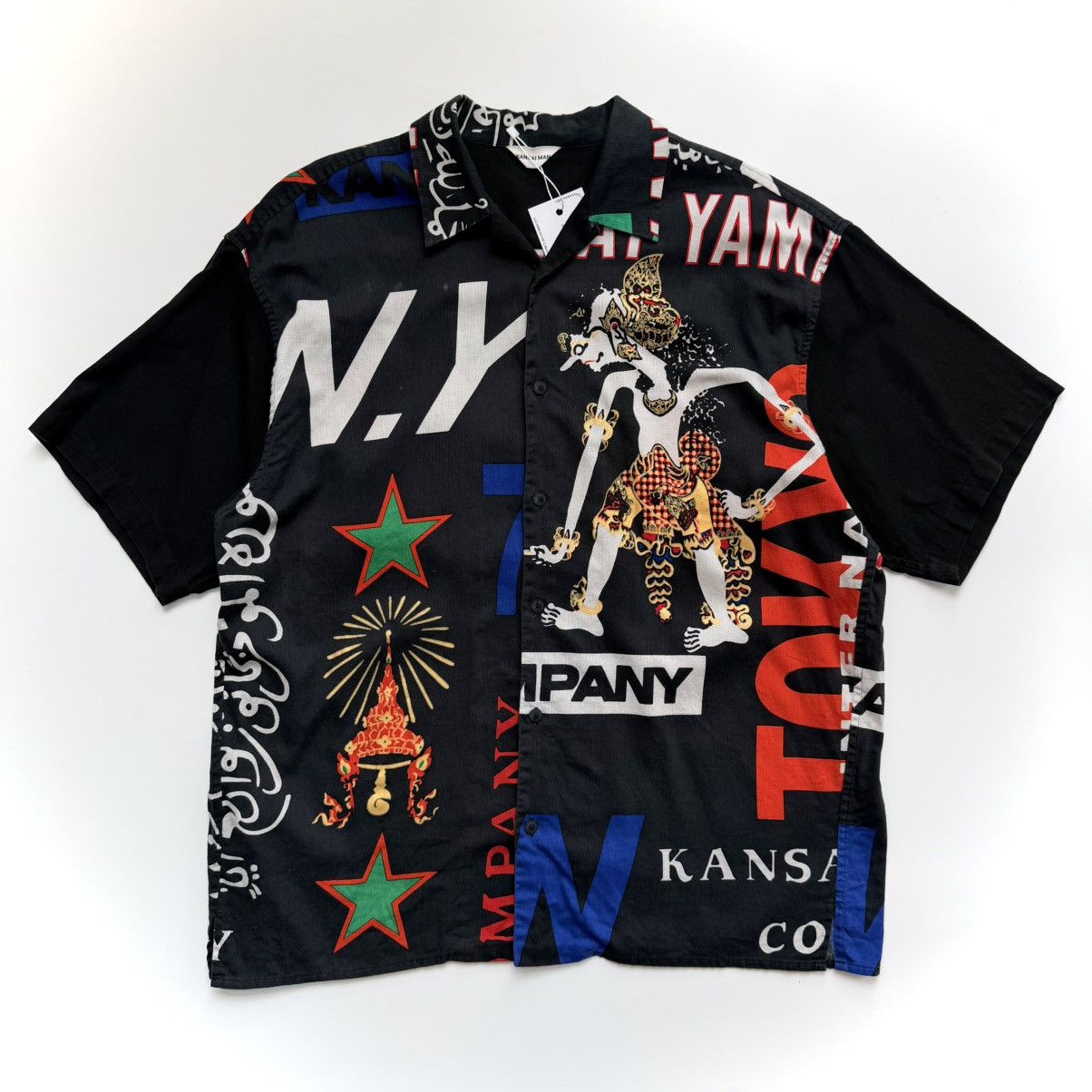 Kansai Yamamoto 1990s Kansai Man Urban Myth Graphic Open Collar Shirt Size US L / EU 52-54 / 3 - 1 Thumbnail