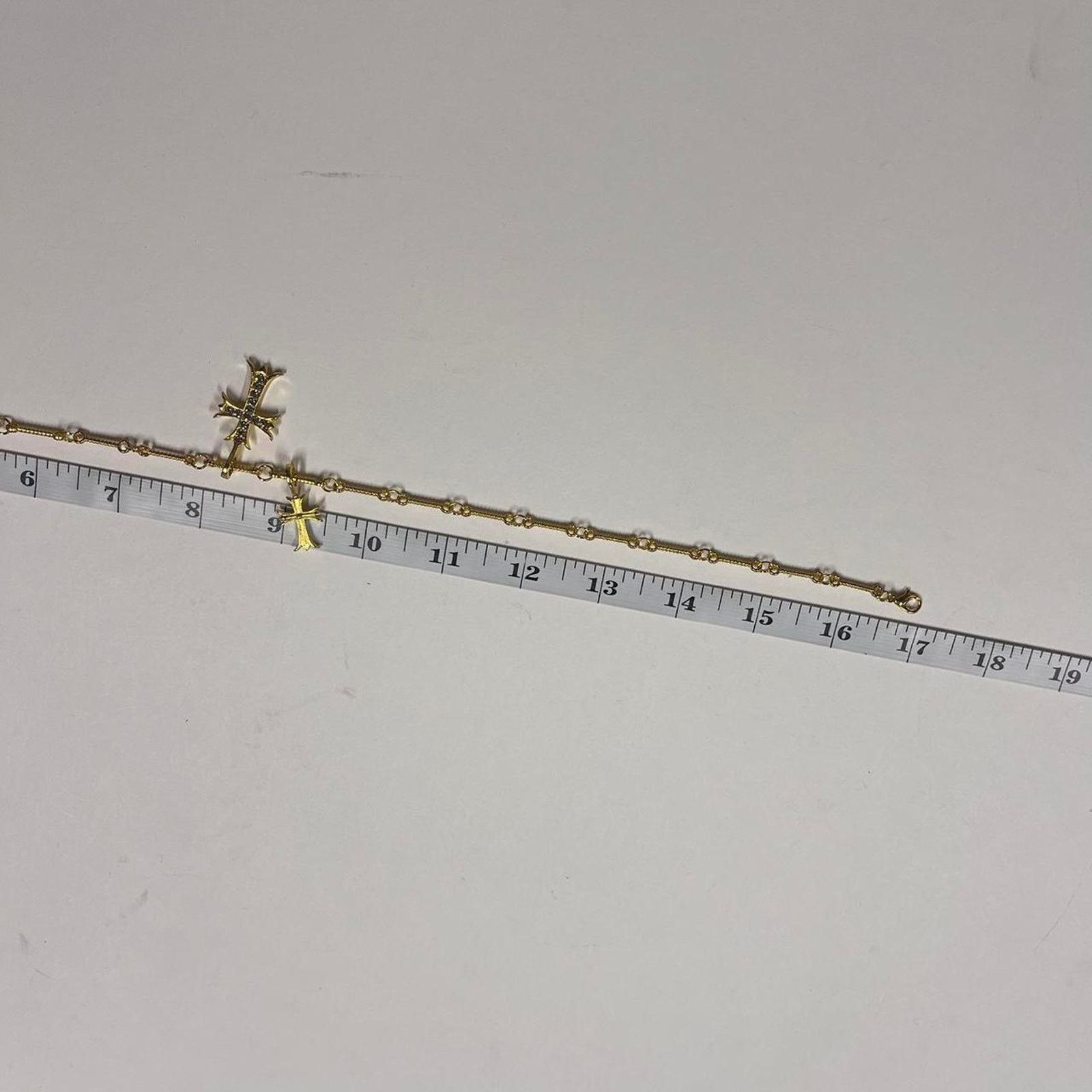 Farah Vintage y2k style Double cross gold Necklace. Rhinestone Size ONE SIZE - 3 Thumbnail