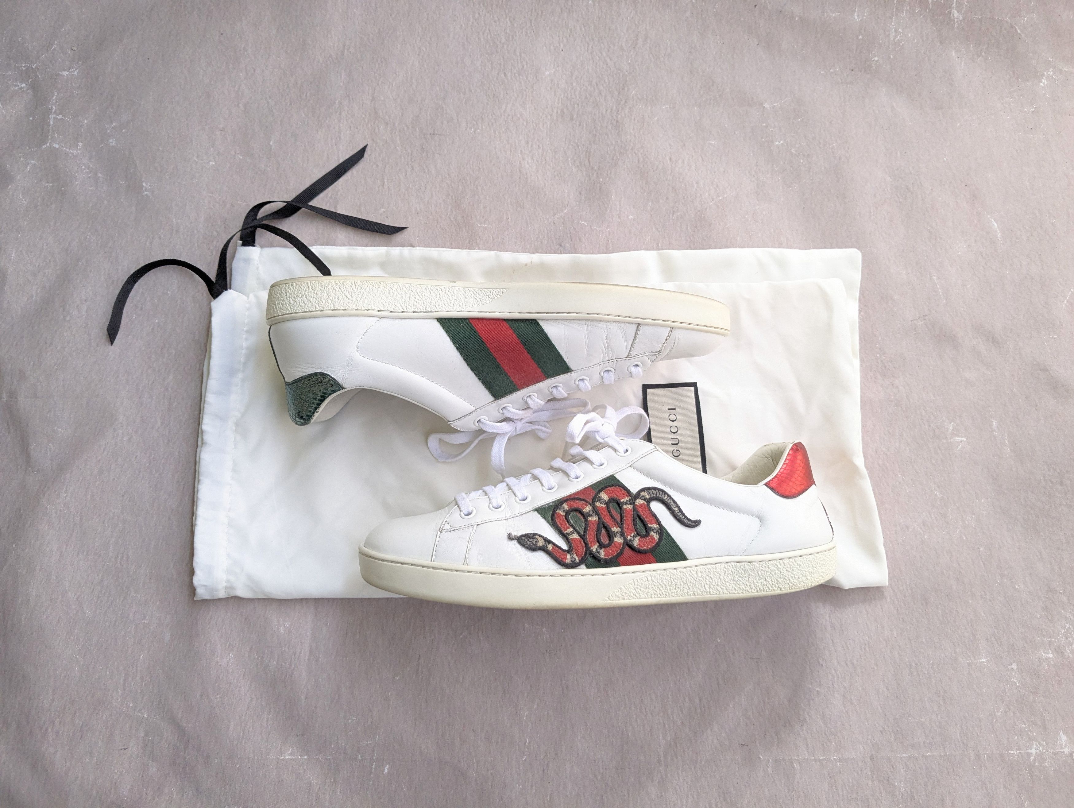 Gucci Ace Sneakers Snake Low Tops White Leather