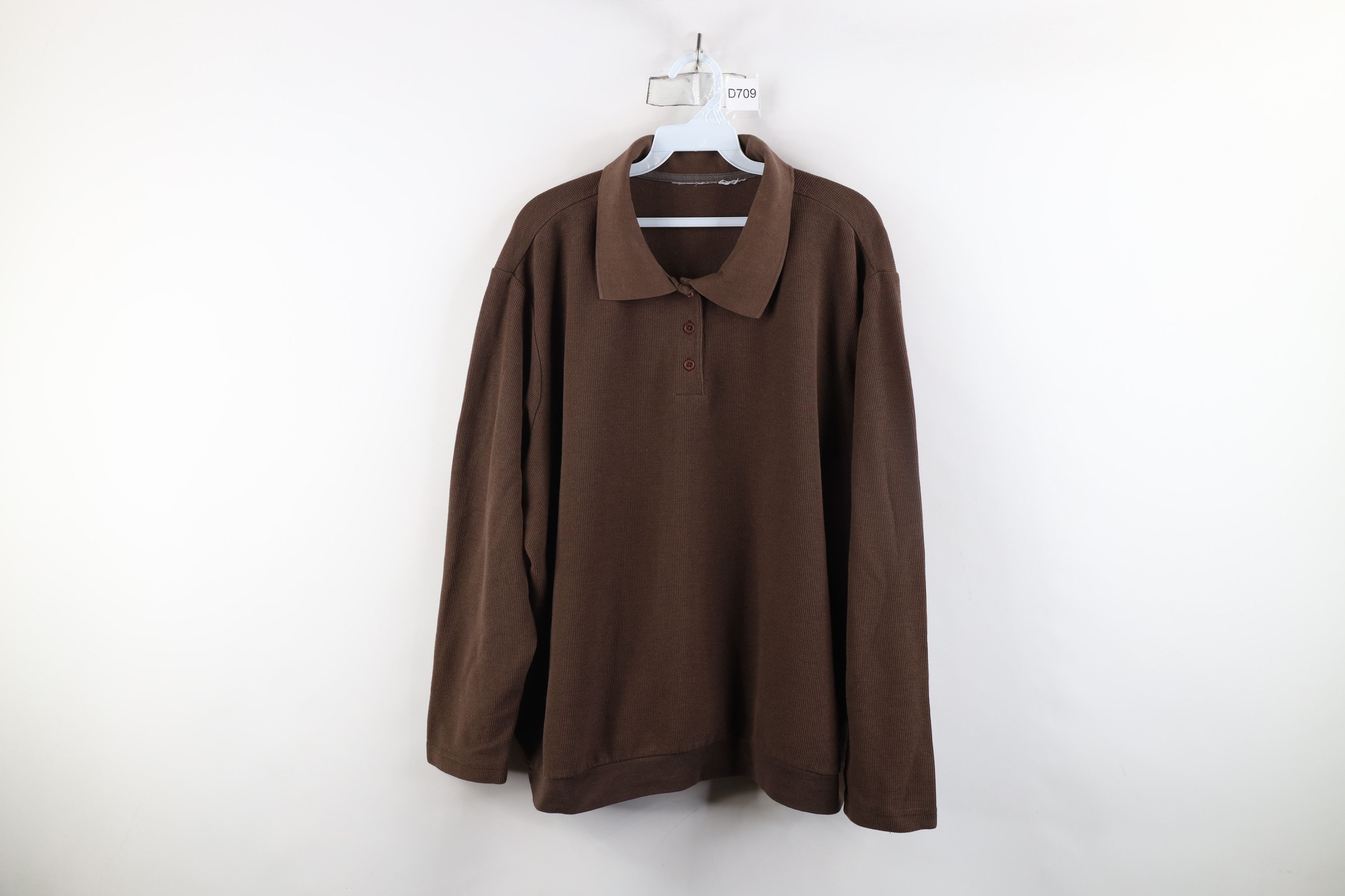 Vintage Vintage 90s Streetwear Blank Thermal Waffle Knit Polo Brown Size 3XL / US 20-22 - 1 Thumbnail