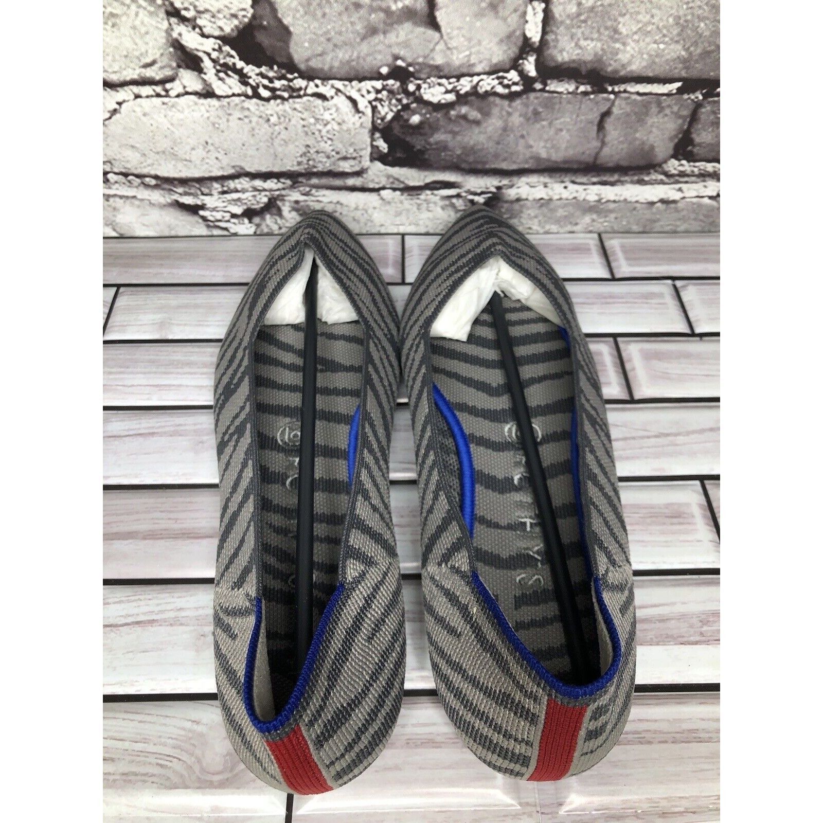 Other Rothy’s The Point Retired Grey Zebra Fabric Stripe Flats Wom Size US 9.5 / IT 39.5 - 5 Thumbnail