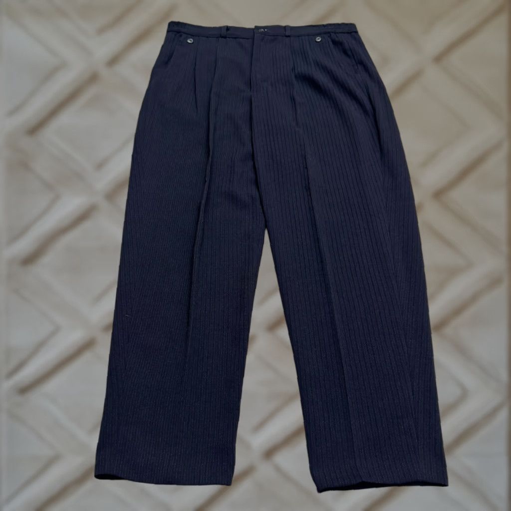 Vintage Unbranded Pleated Front Textured Dress Pants Mens 34x26 Navy Pinstriped Classic Size US 34 / EU 50 - 1 Thumbnail
